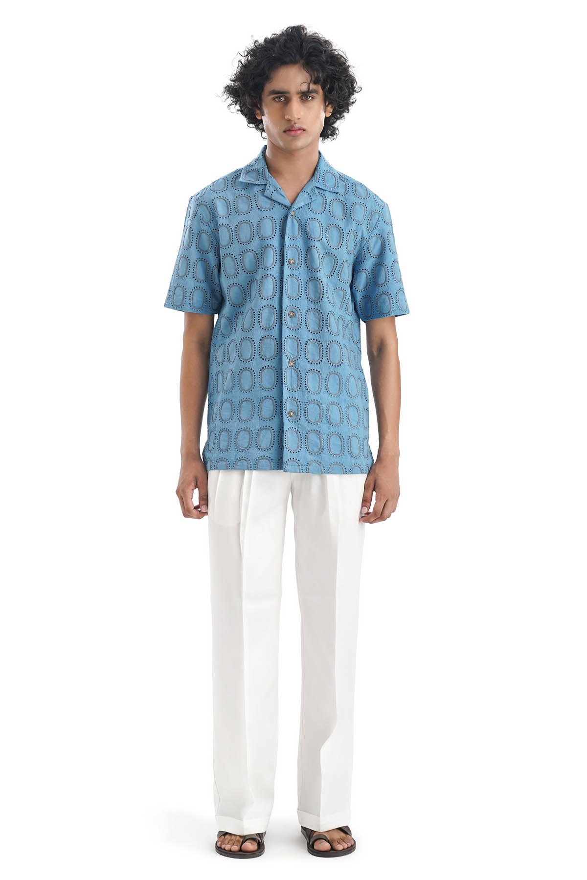 Blue Schiffli Embroidered Shirt