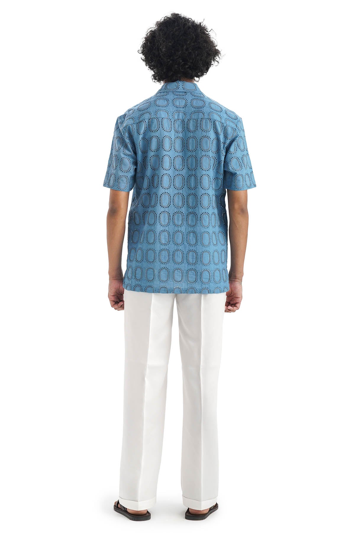 Blue Schiffli Embroidered Shirt