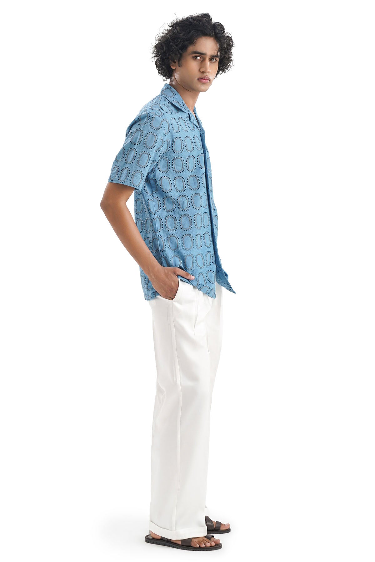 Blue Schiffli Embroidered Shirt