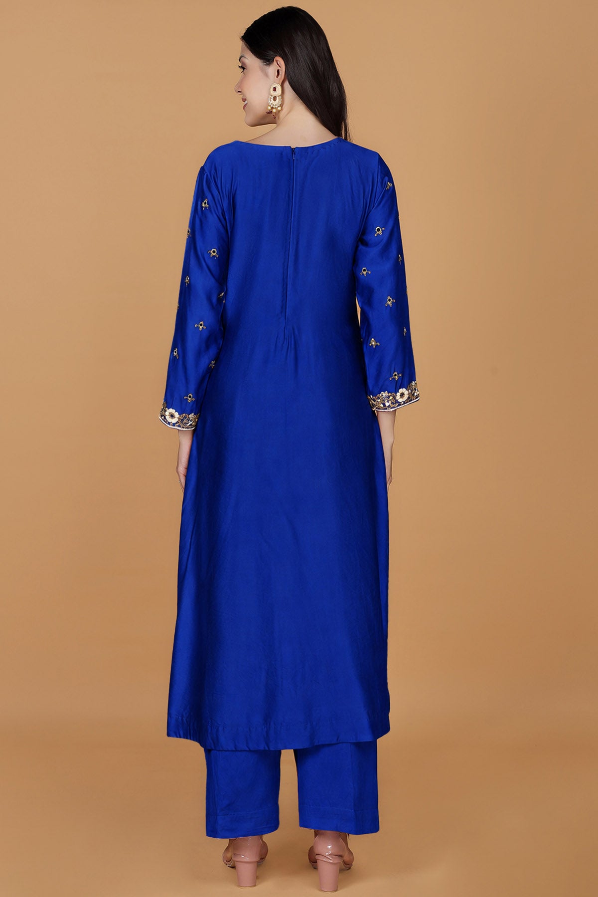 Blue Self Katan Pearl Kurta Set