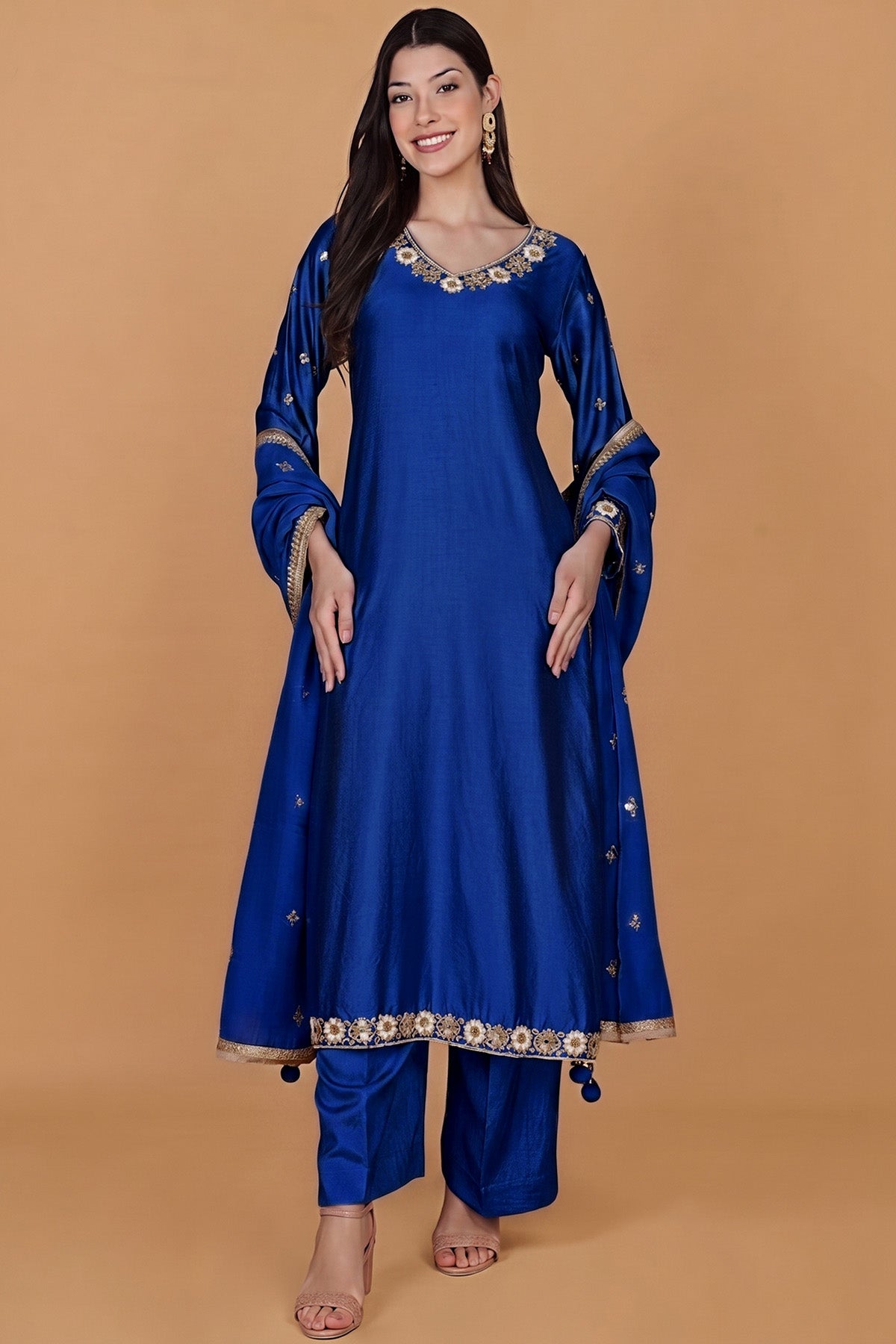 Buy Blue Self Katan Pearl Kurta Set for women by Milu Madan online available at scrollnshops