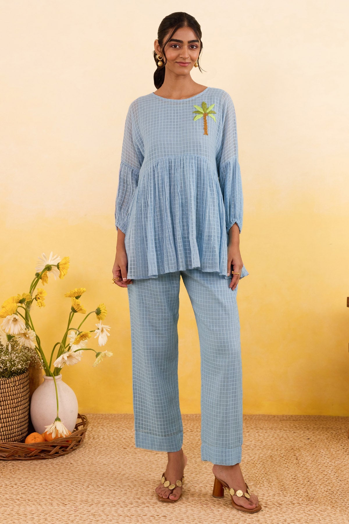 Buy Blue Self Textured Co-ord Set for women by Taro India online available at scrollnshops