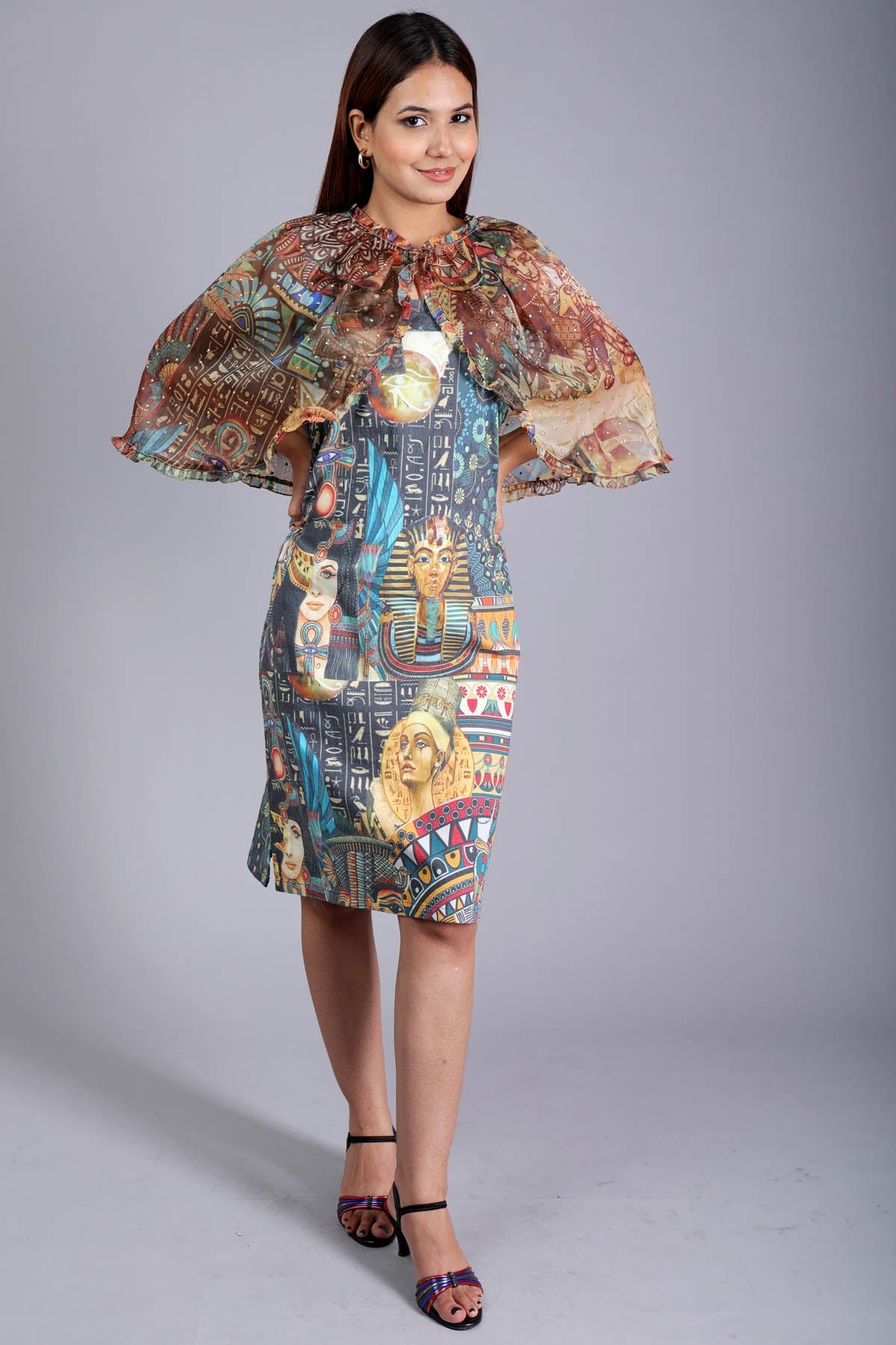 Etti Kapoor Blue Sequence Print Cape Set Online