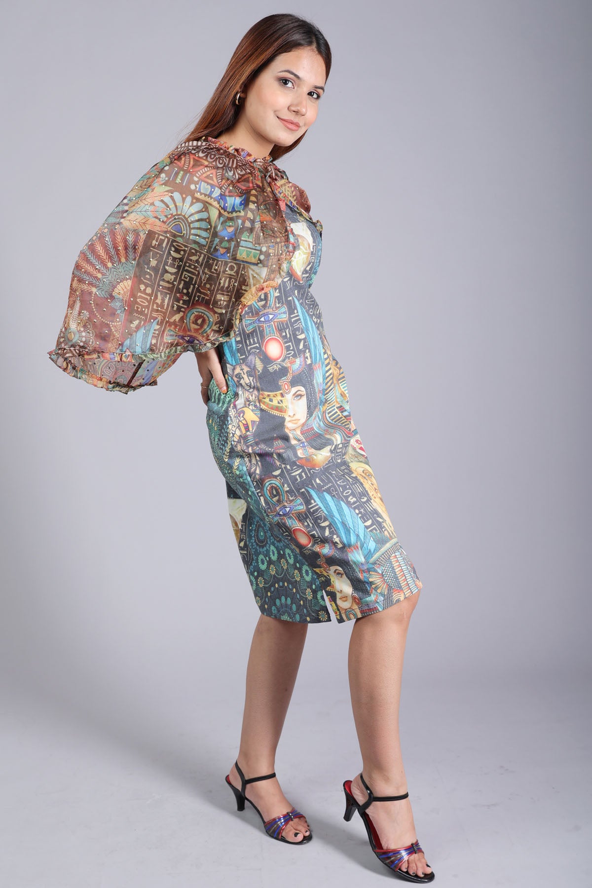 Blue Sequence Print Cape Set