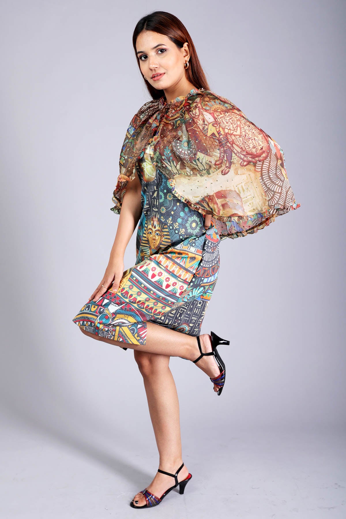 Blue Sequence Print Cape Set