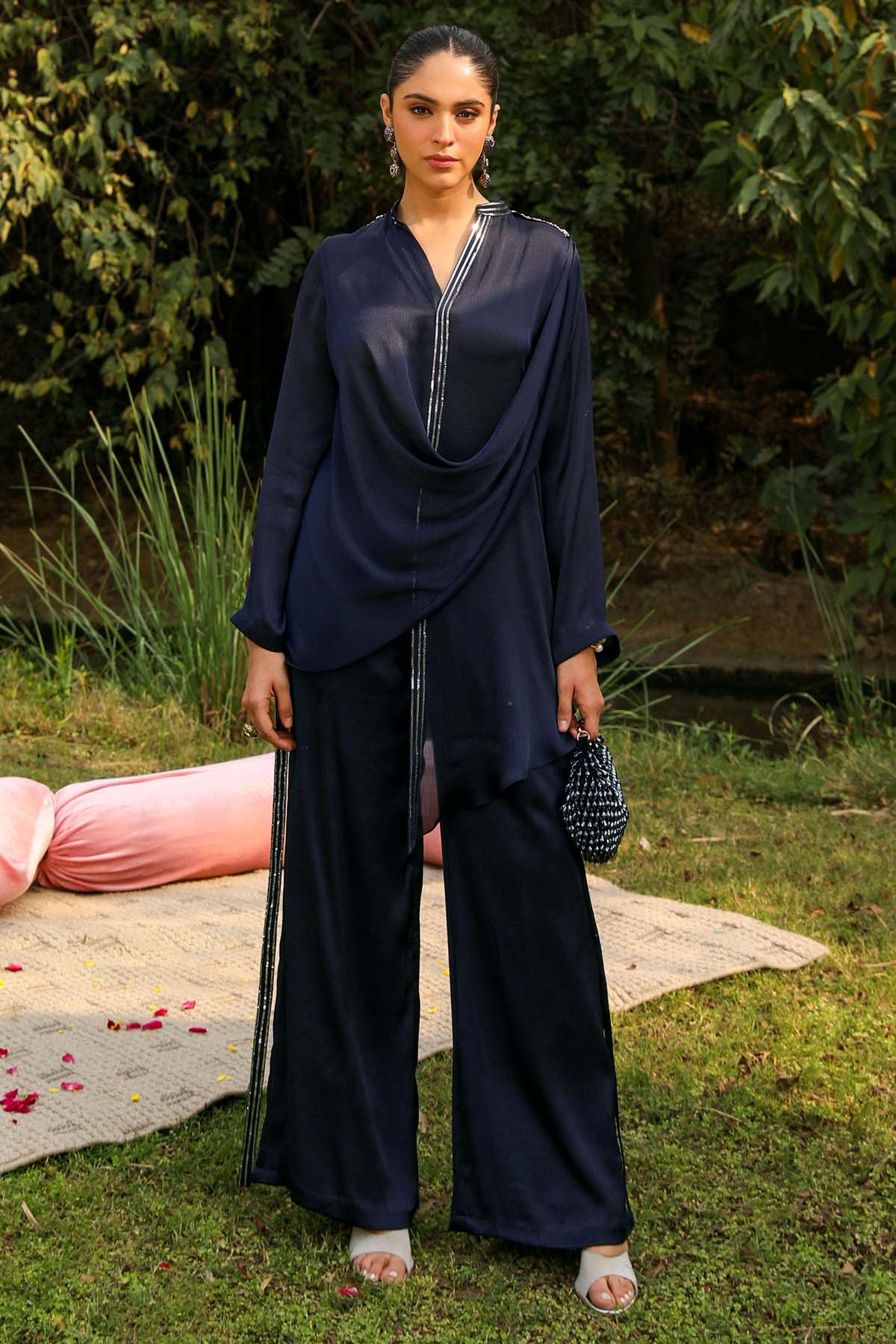 Buy Blue Sequins Cowl Co-ord Set Online