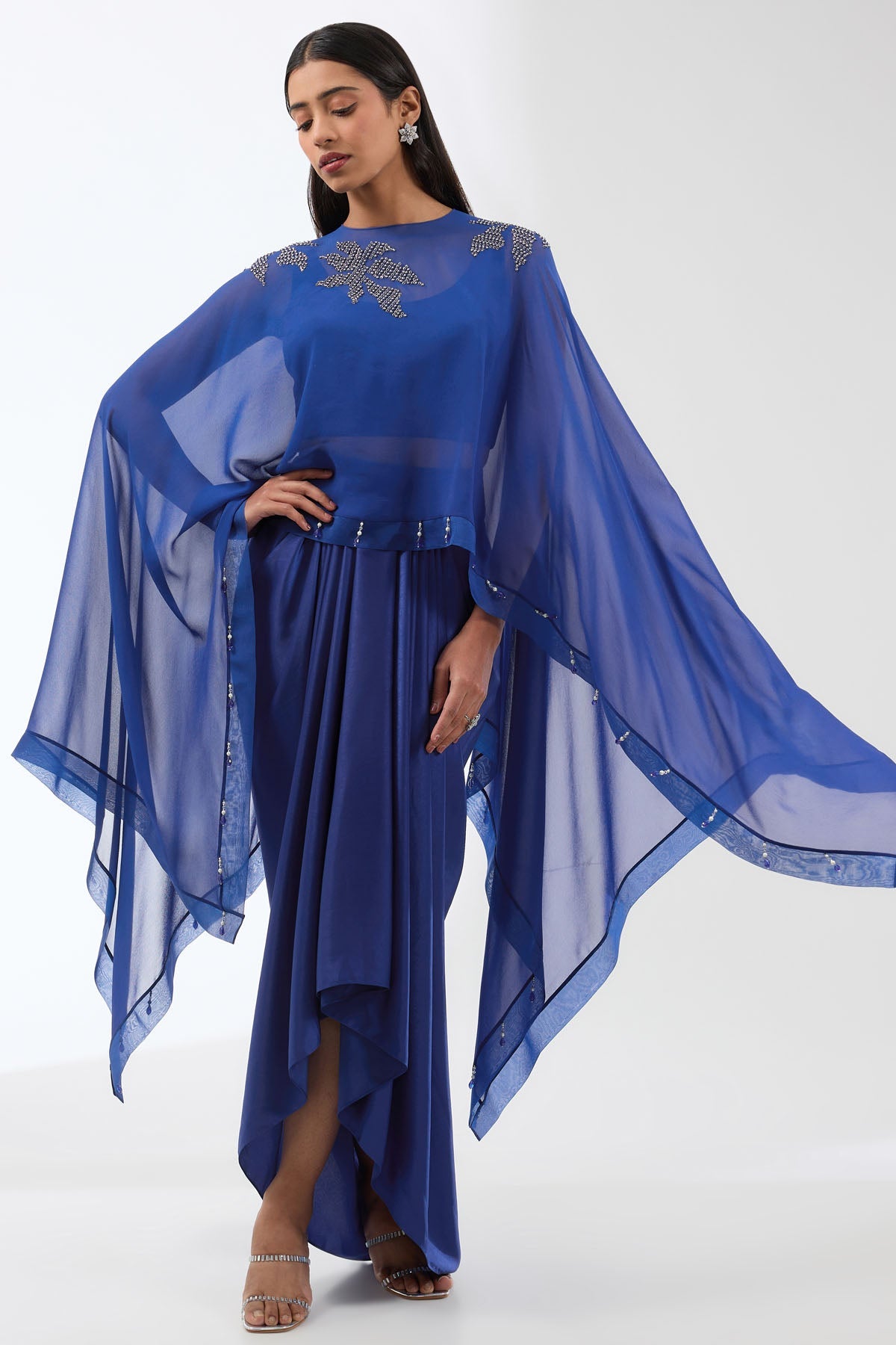 Anjali Kanwar Blue Sequins Draped Skirt Set for women online at ScrollnShops