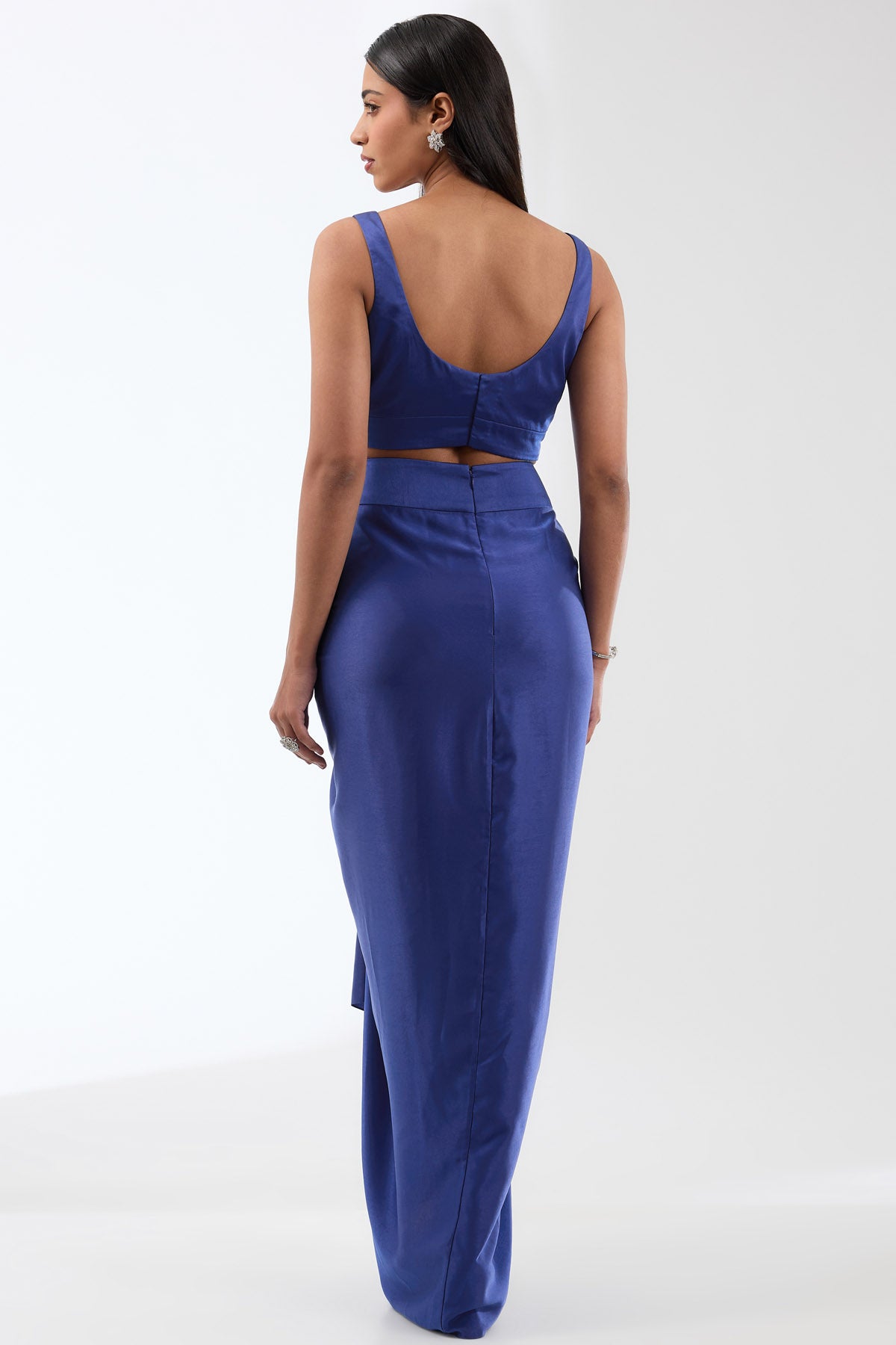 Blue Sequins Draped Skirt Set