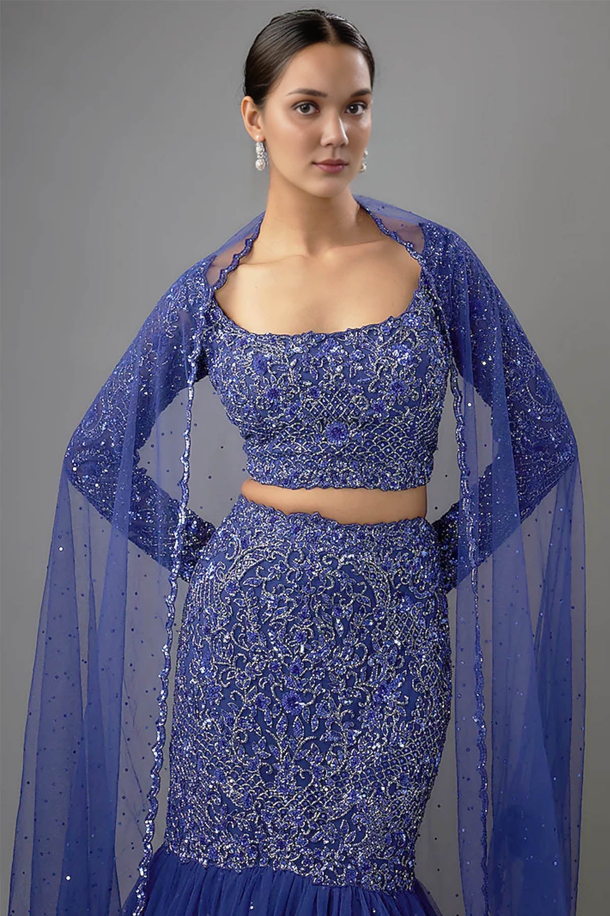 Blue Sequins Fitted Lehenga Set