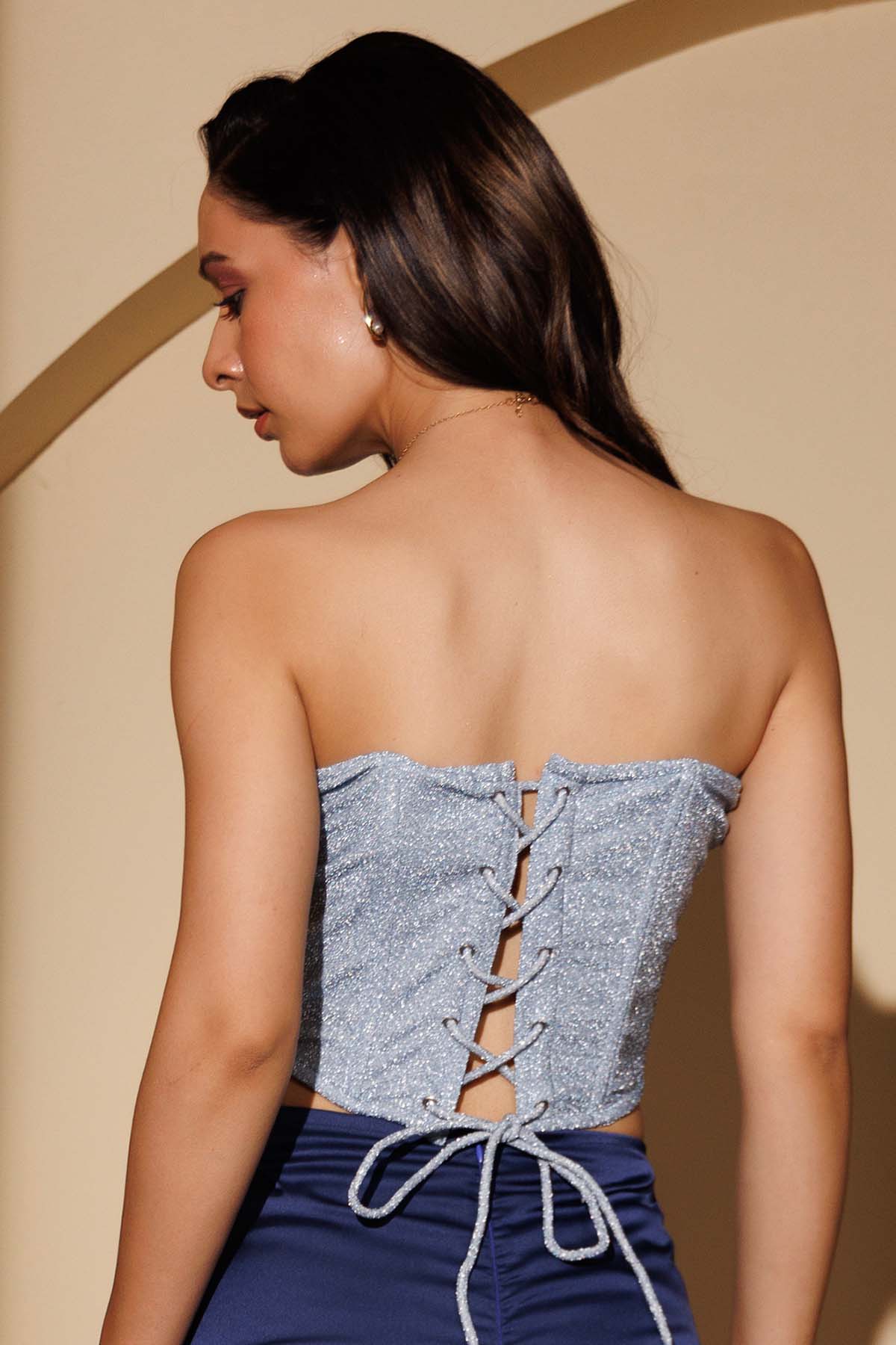Blue Sequins Off Shoulder Corset