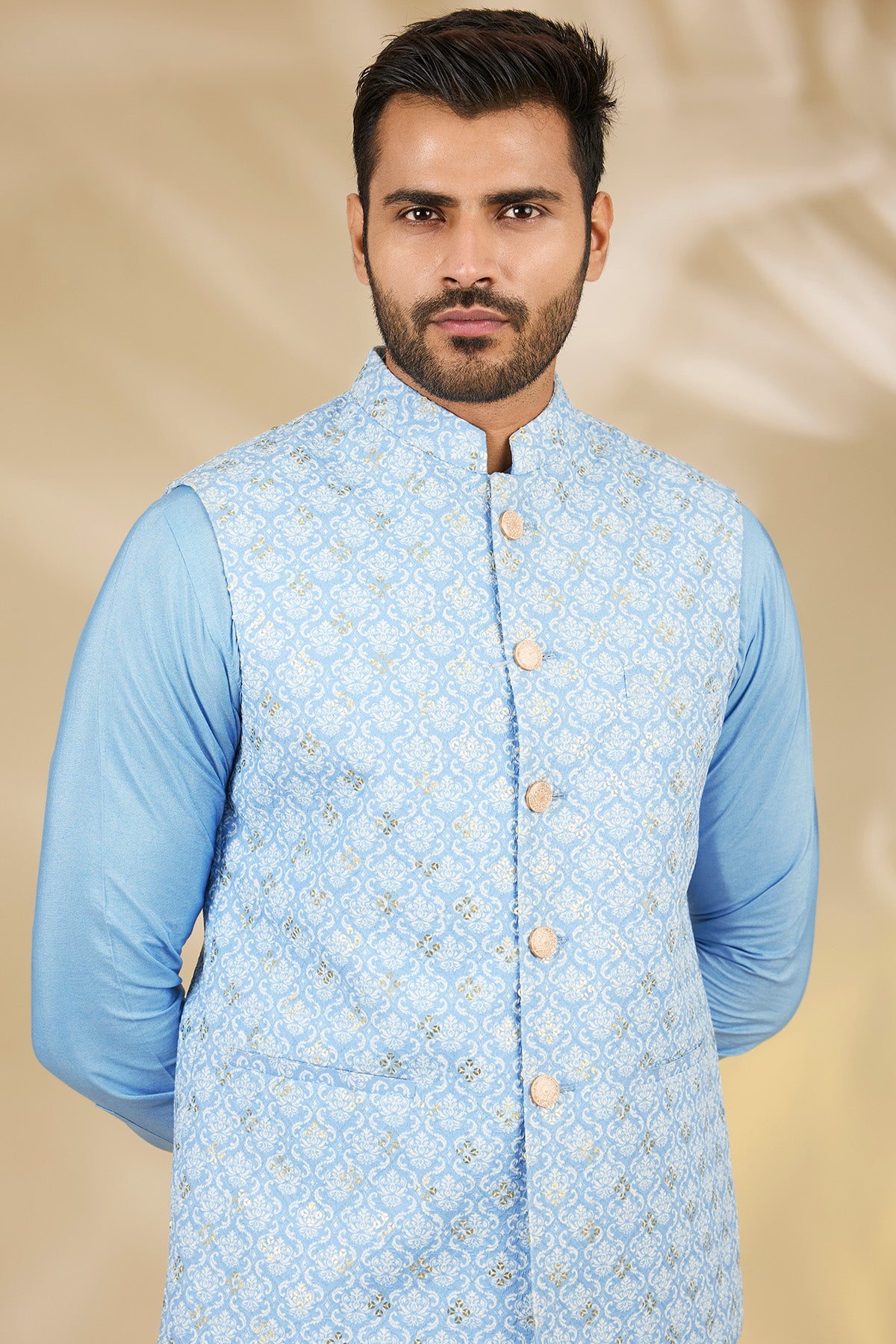 Blue Sequins Printed Kurta Set