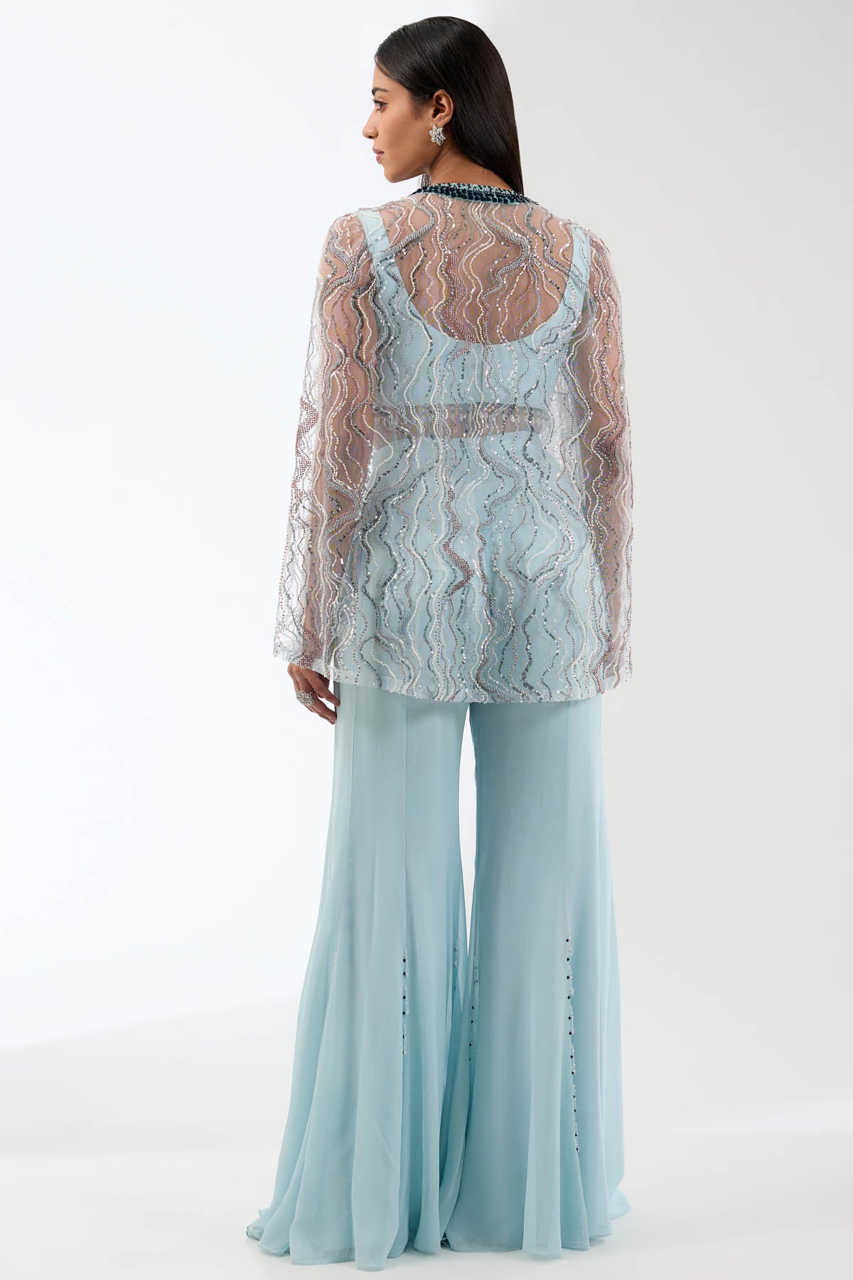 Blue Sequins Work Jacket Set