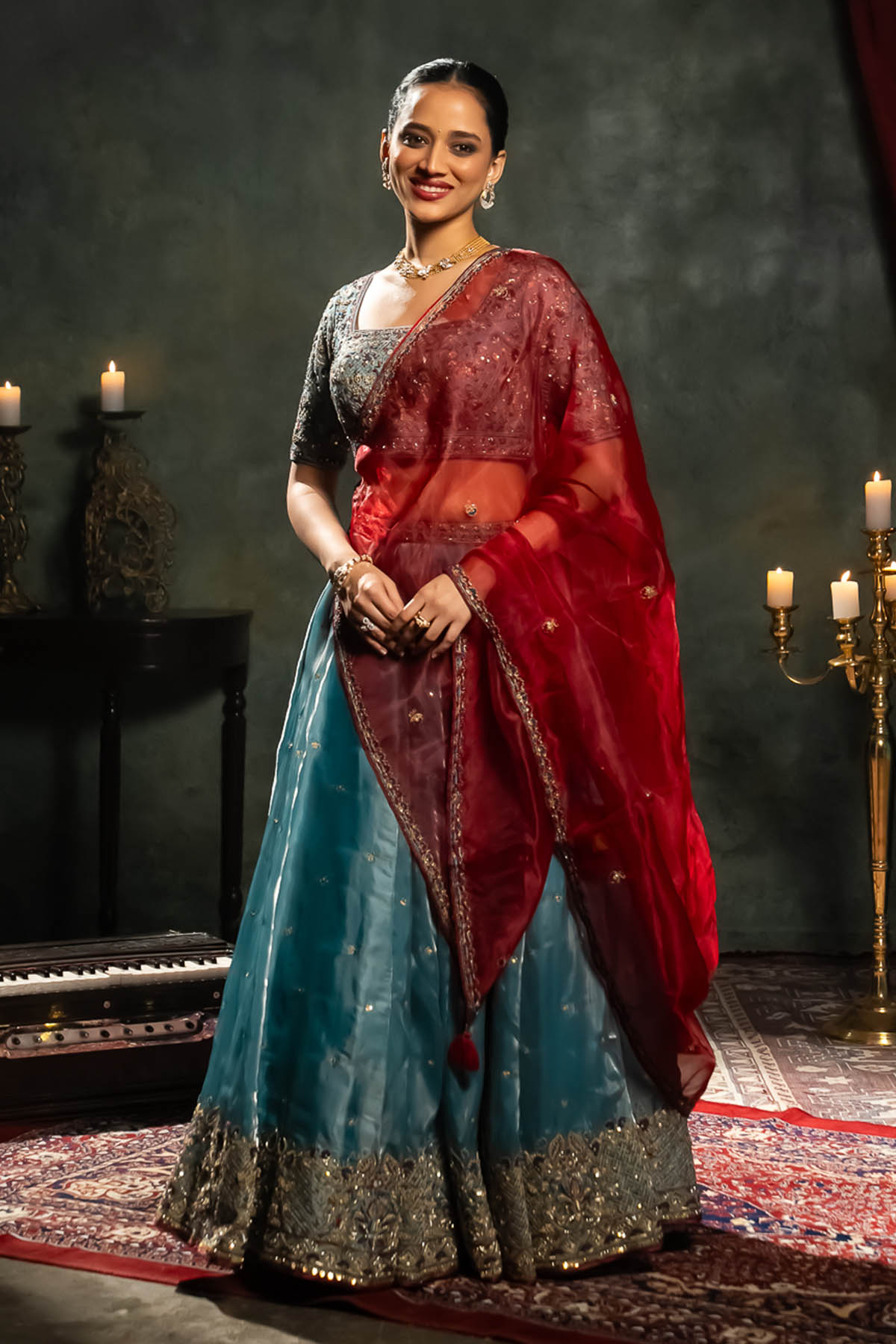 Blue Sequins Work Lehenga Set