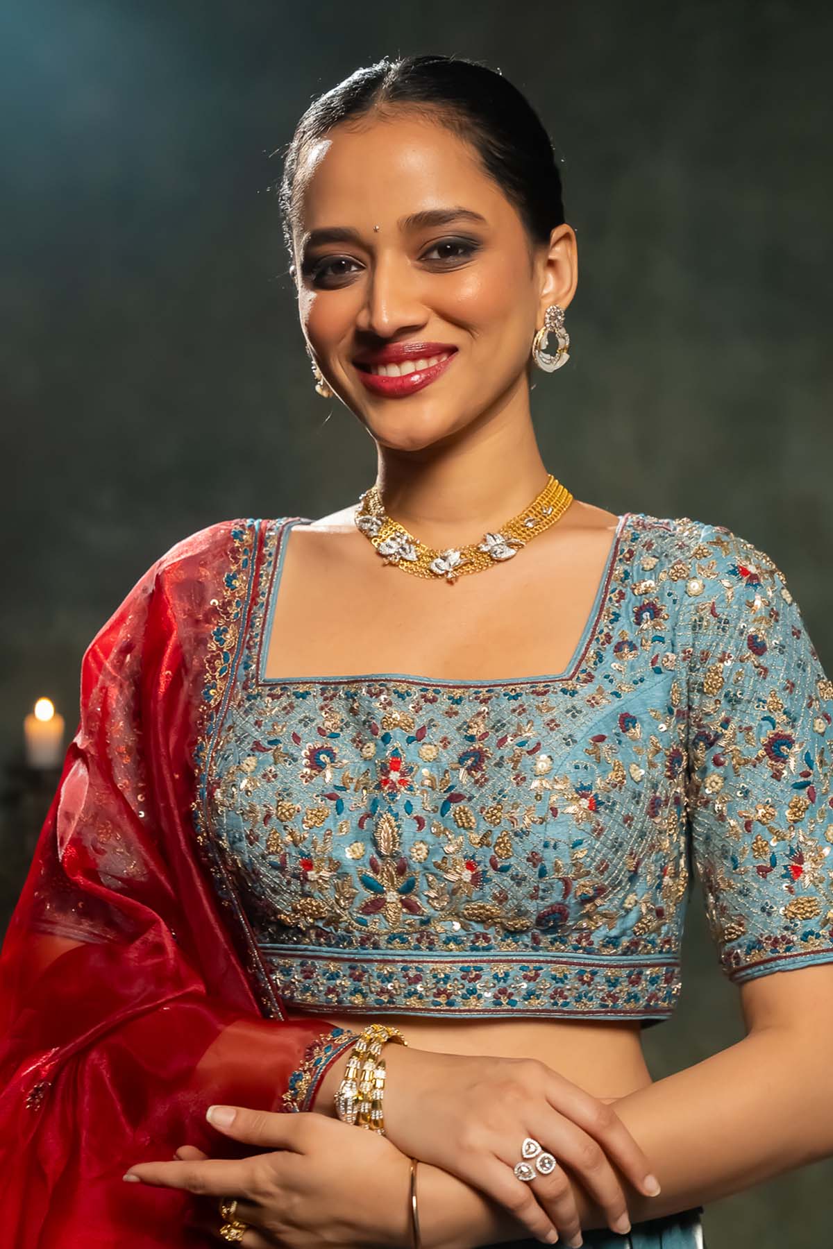 Blue Sequins Work Lehenga Set