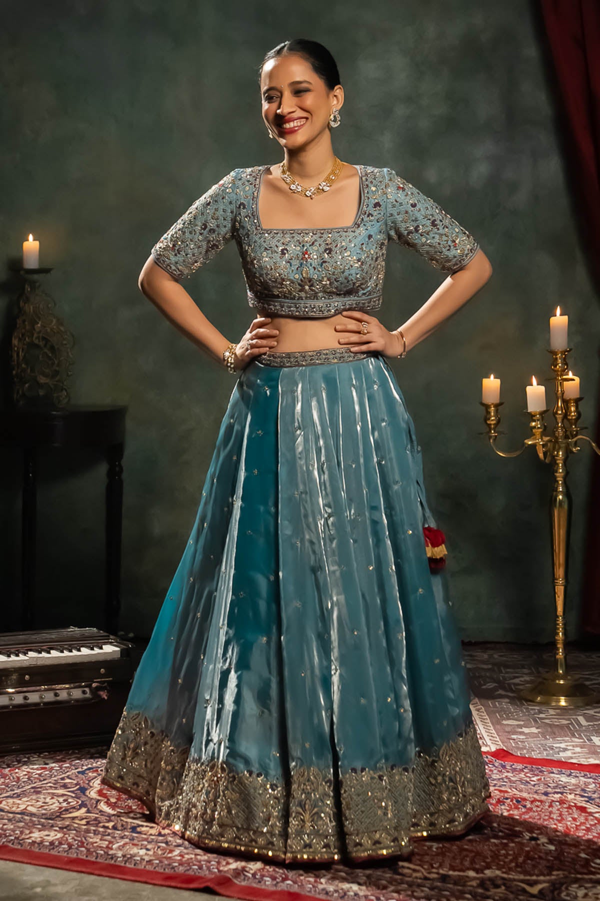 Blue Sequins Work Lehenga Set