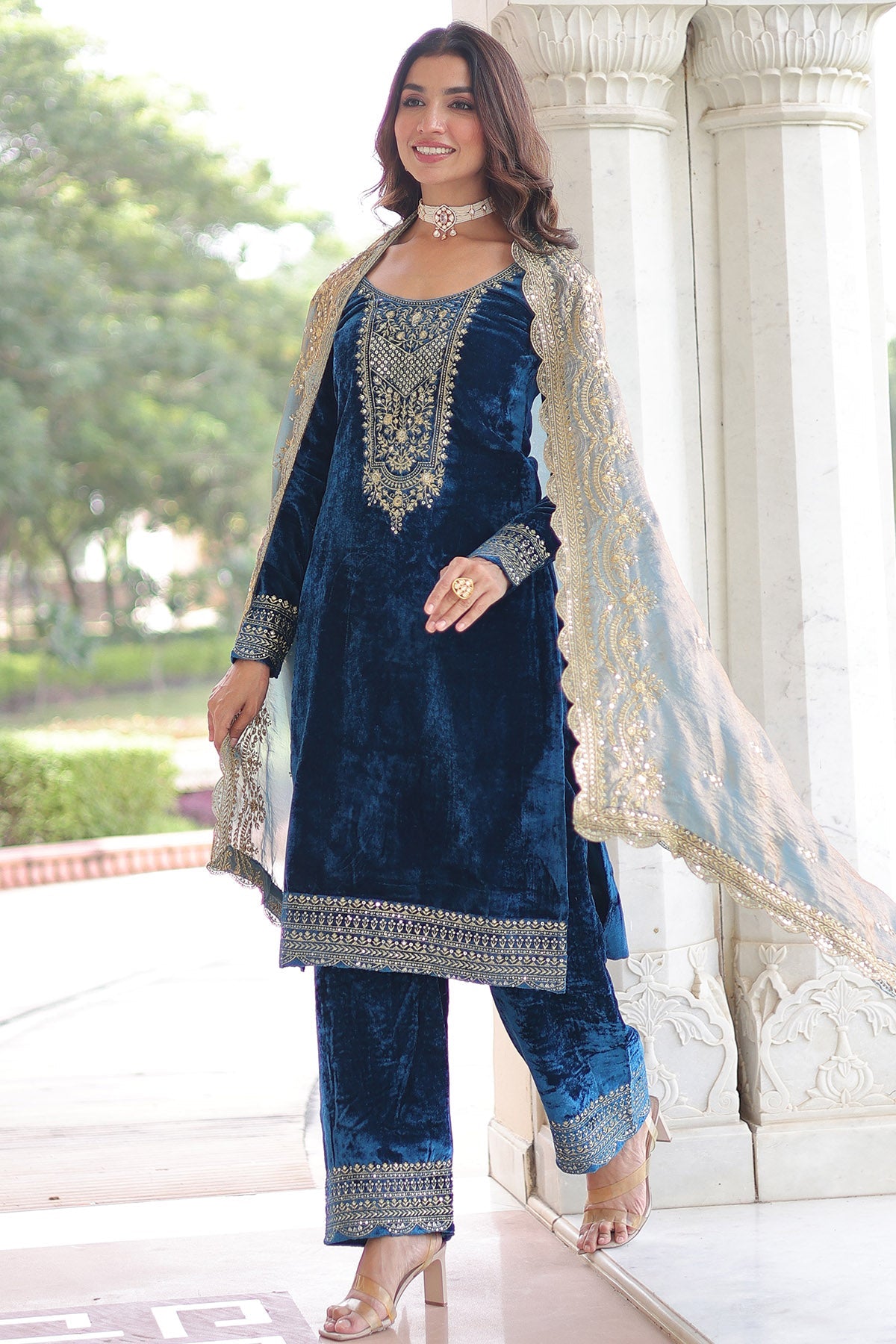Buy Blue Sequins & Zari Kurta Set for women by Aastha Fashion online available at scrollnshops