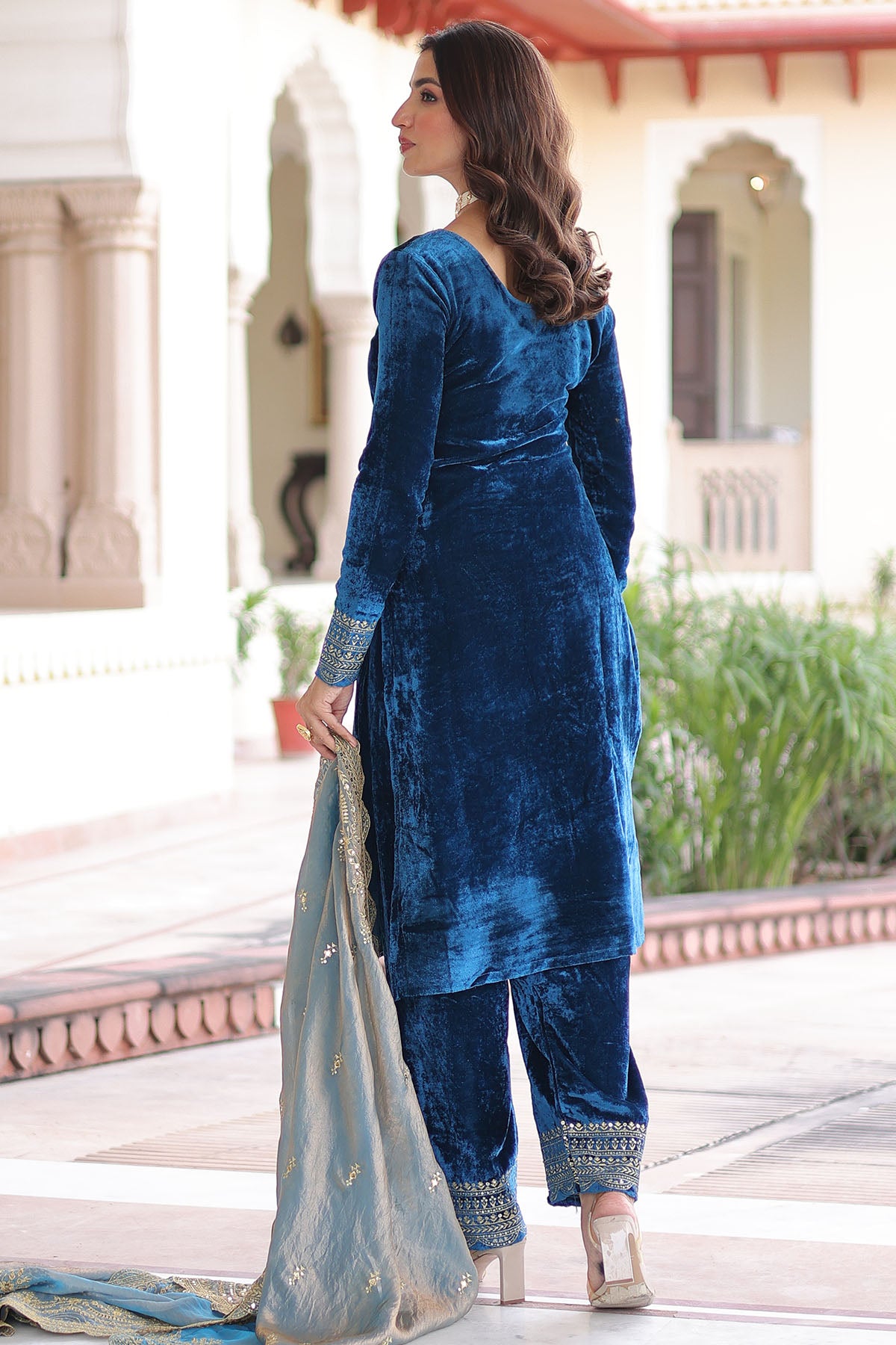 Blue Sequins & Zari Kurta Set