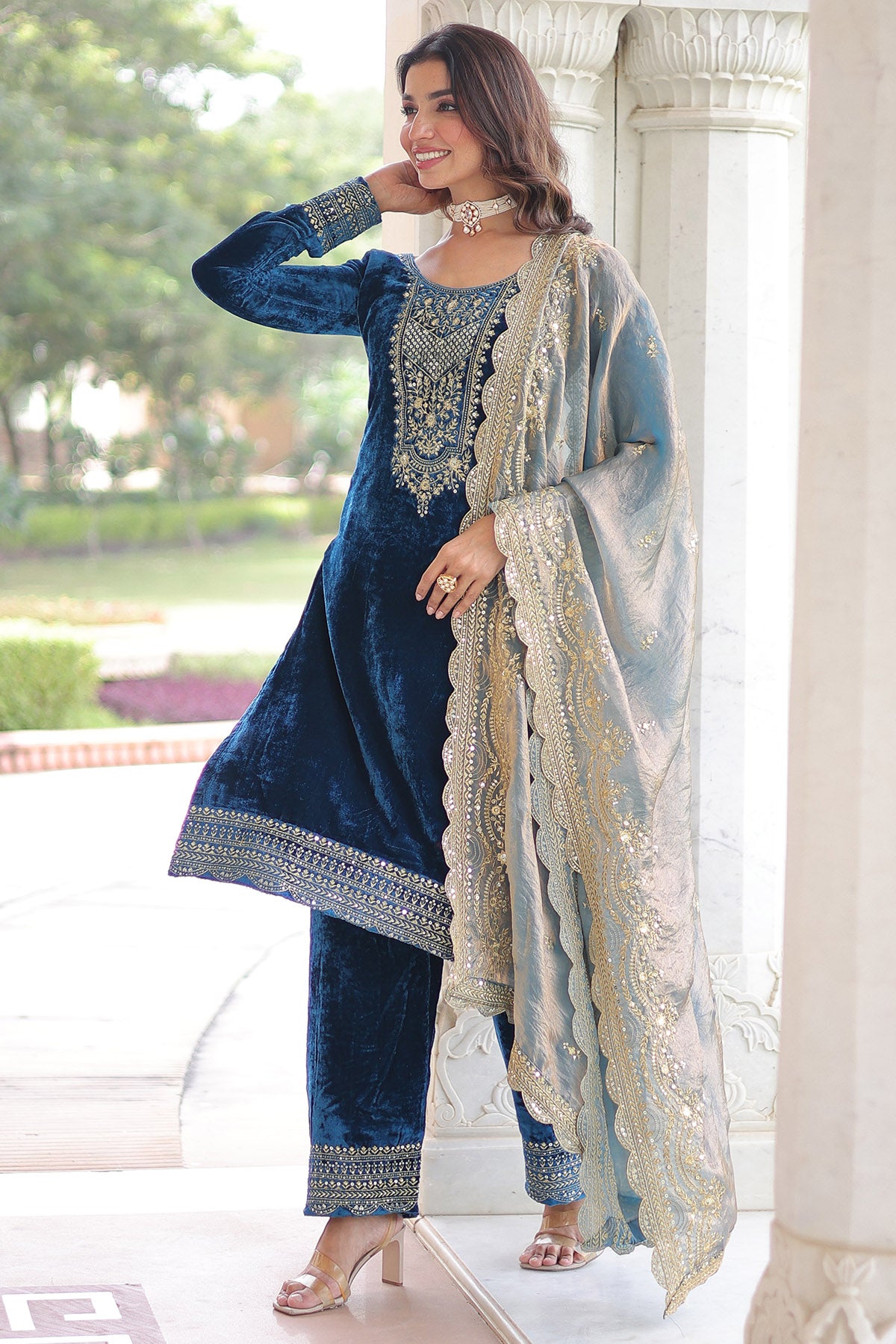 Blue Sequins & Zari Kurta Set