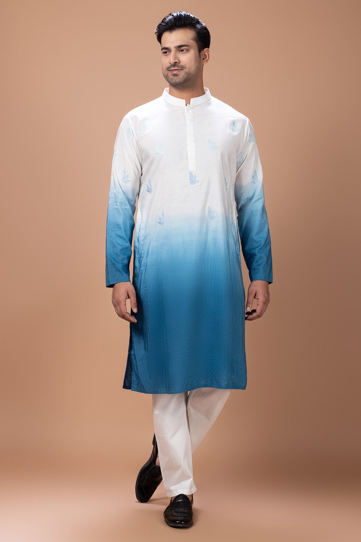 Buy Blue Shade Embroidery Kurta Set for men by Priyanka Haralalka online available at scrollnshops