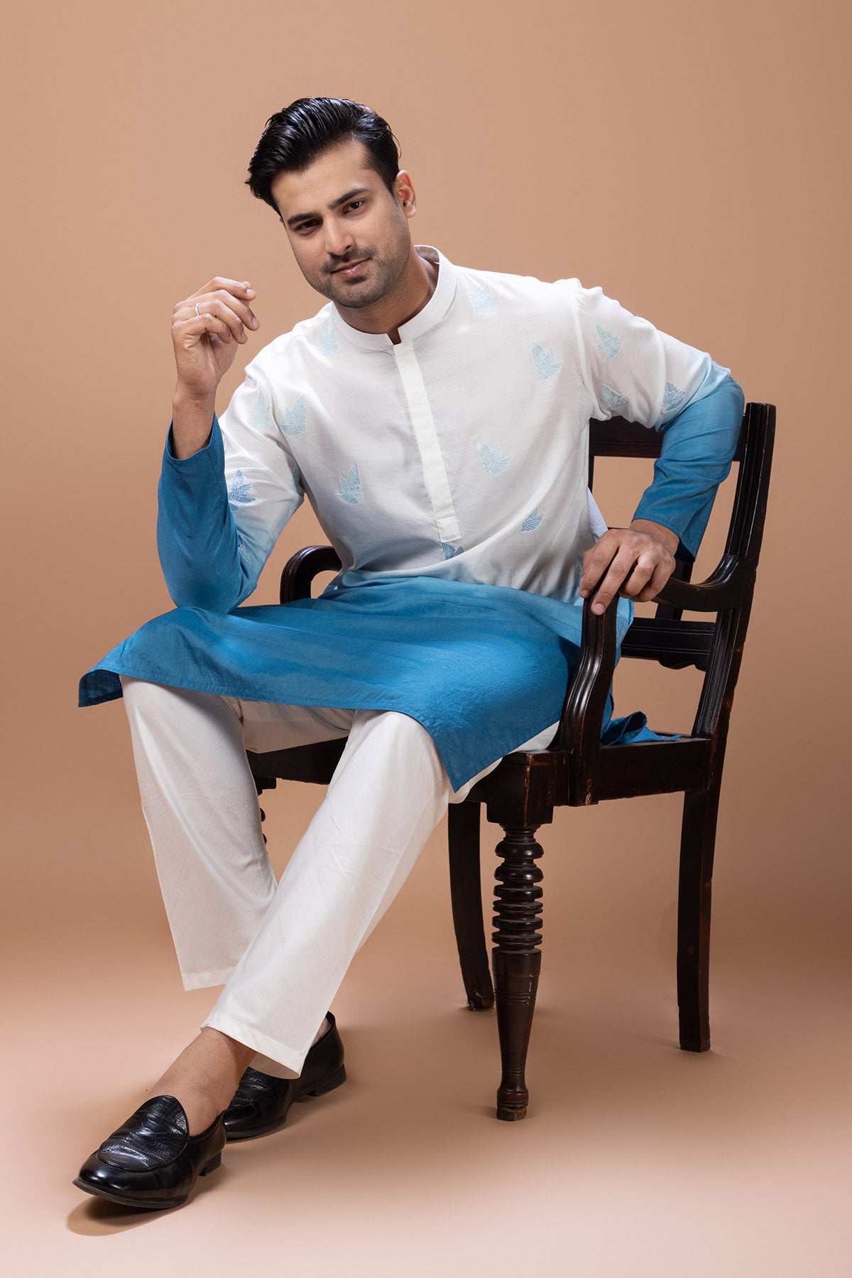 Blue Shade Embroidery Kurta Set