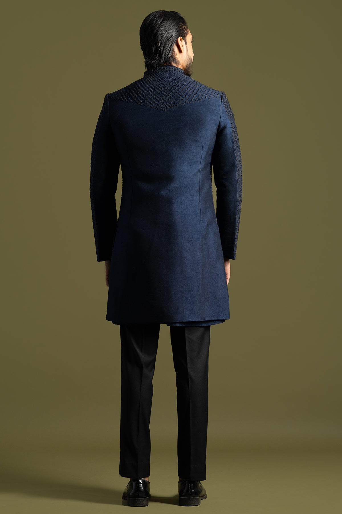 Blue Shaded Linen Achkan Set