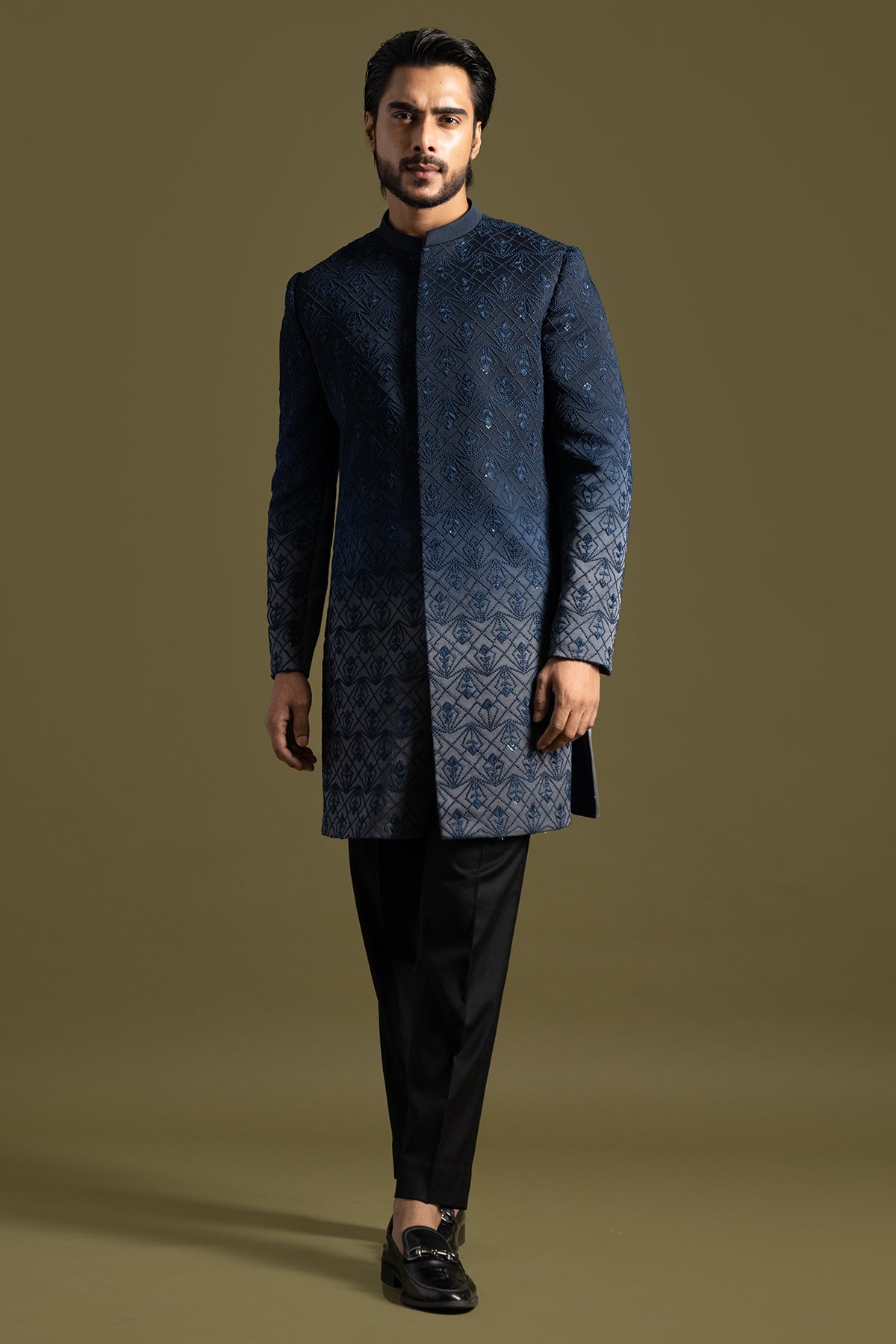 Buy Blue Shaded Linen Achkan Set for men by Paarsh Atelier online available at scrollnshops