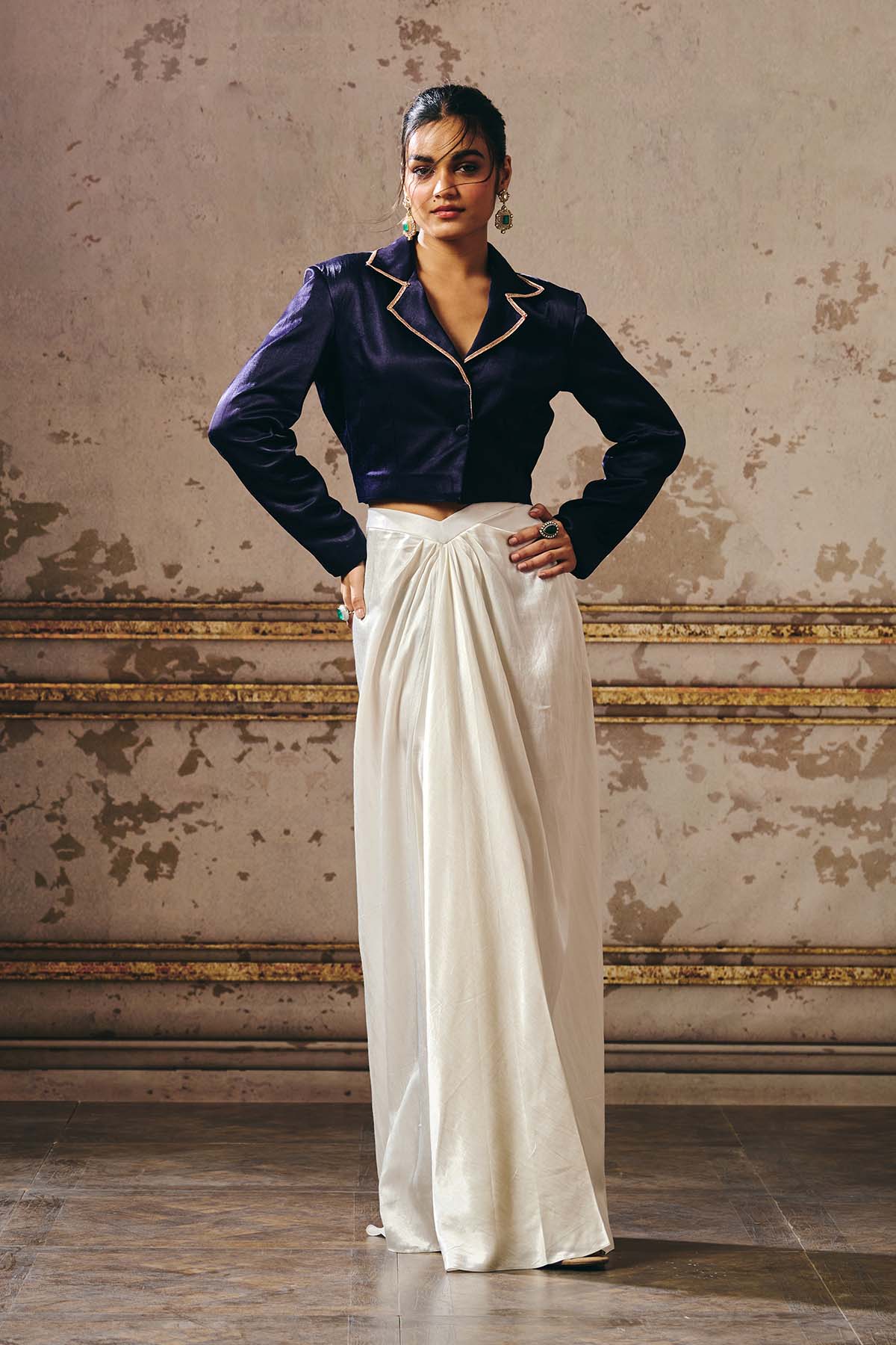 Blue Short Blazer & White Skirt