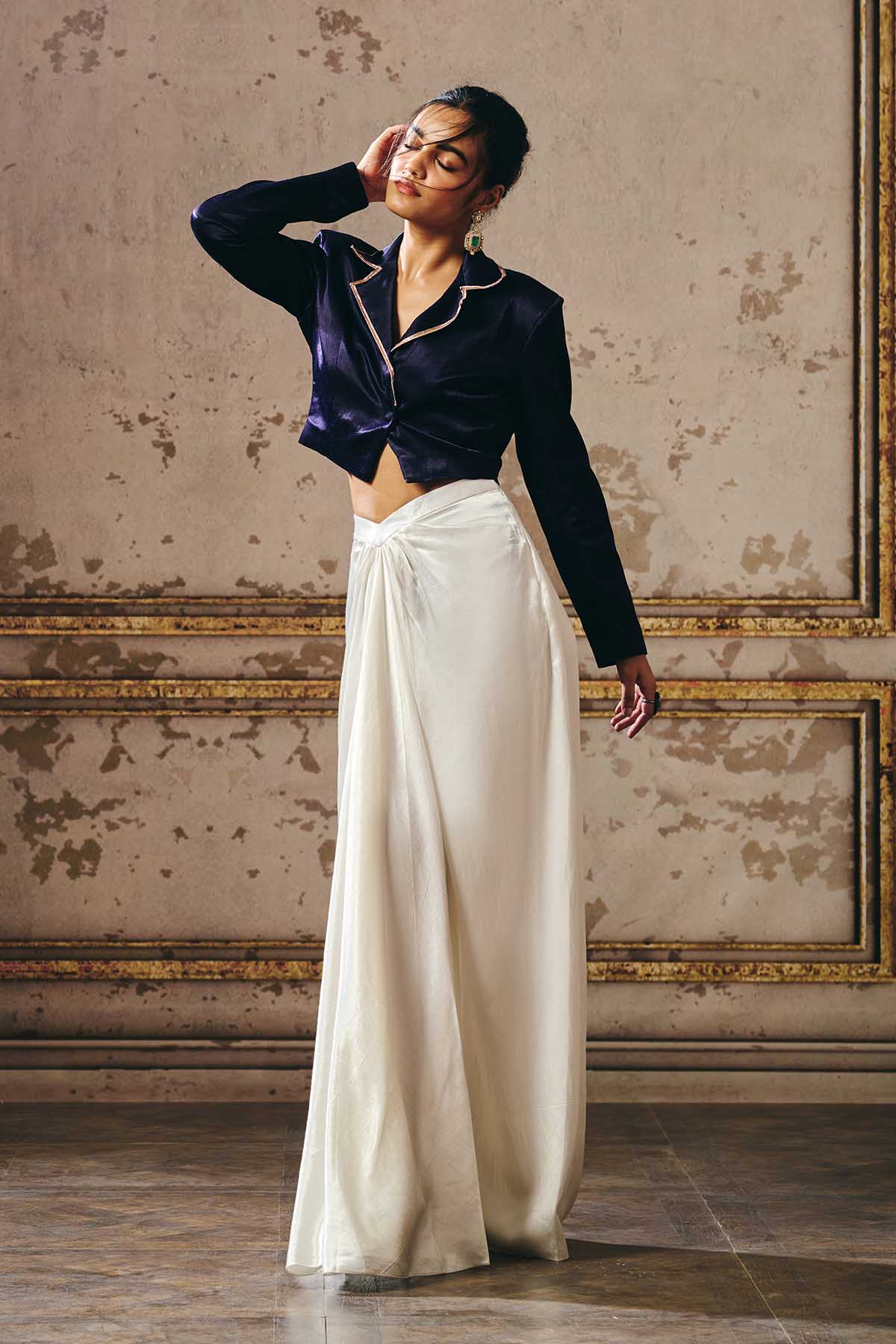 Blue Short Blazer & White Skirt