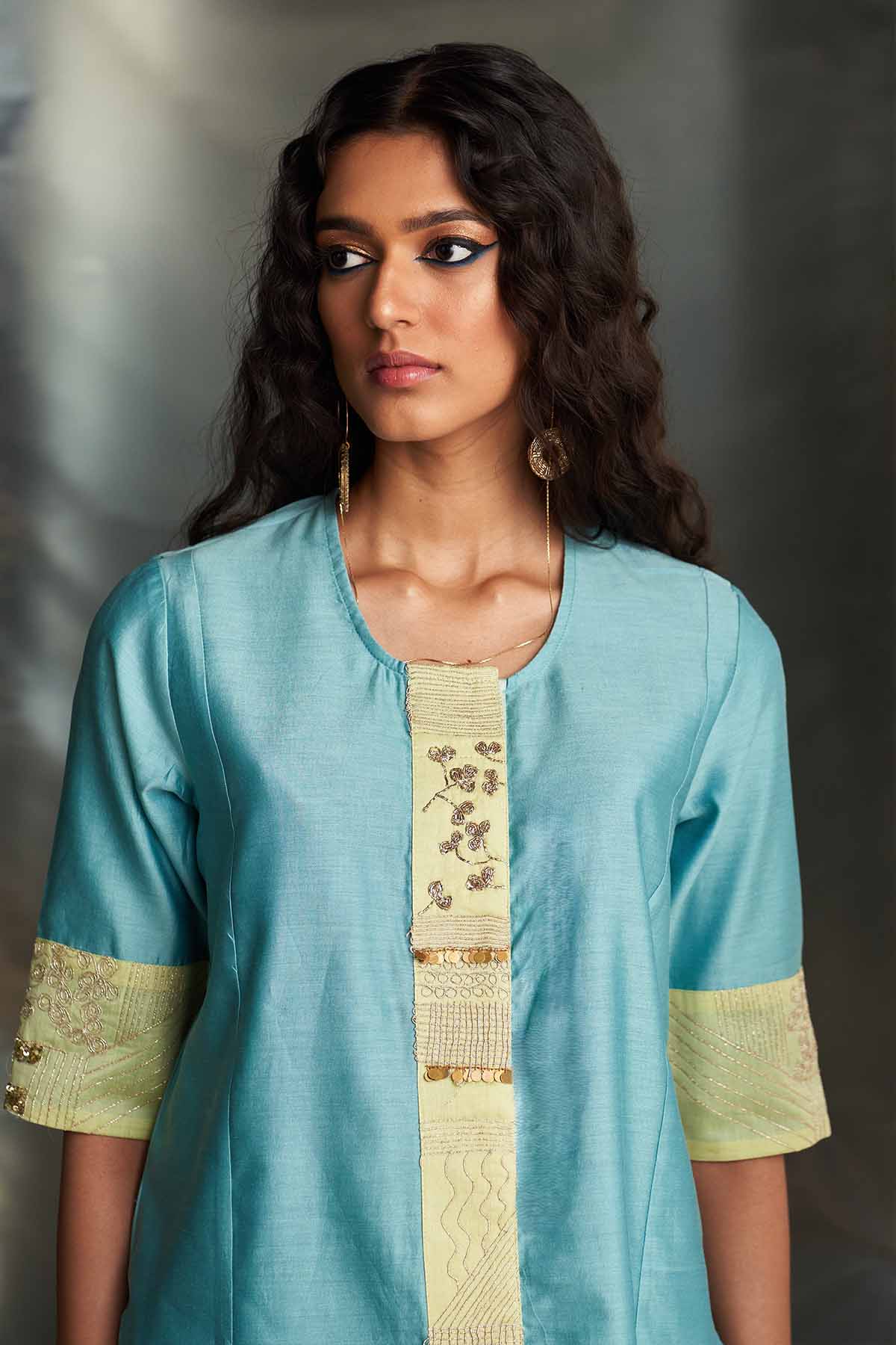 Blue Short Embroidered Kurta Set