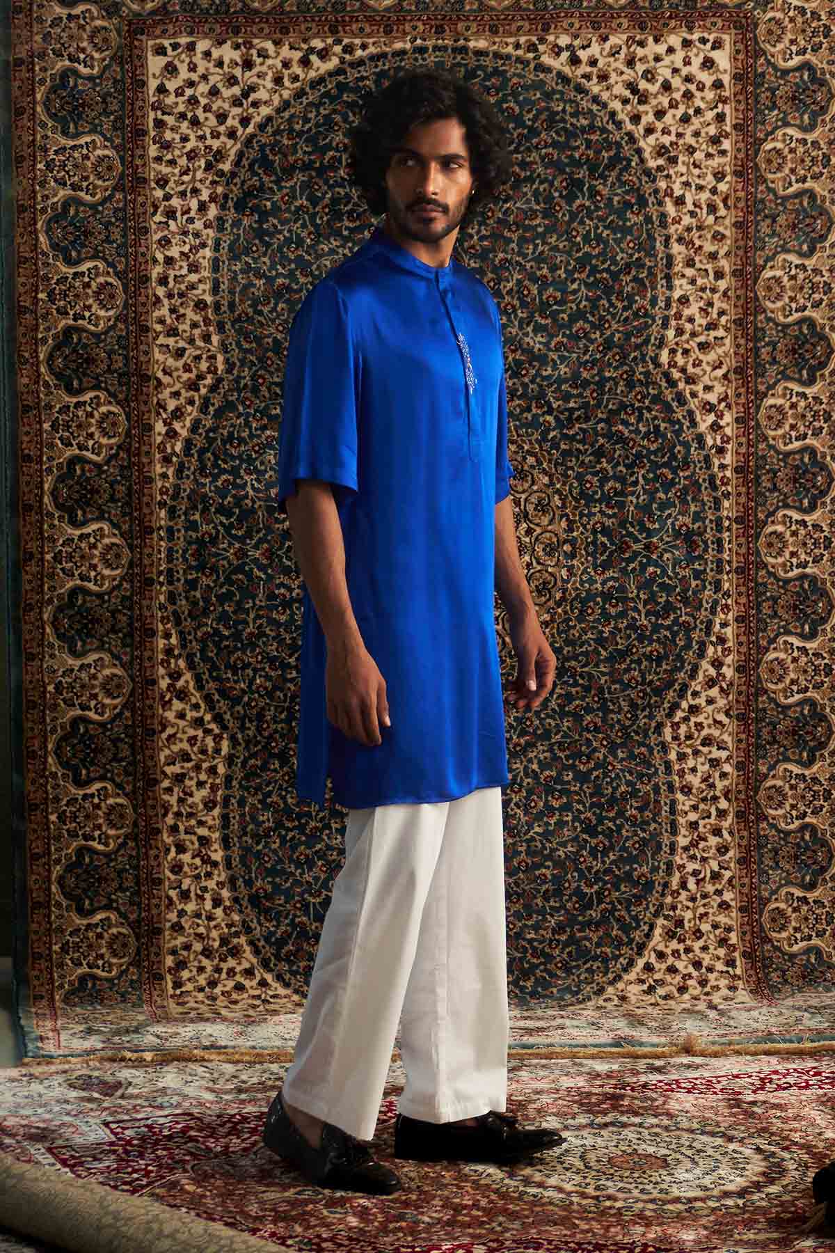 Blue Short Sleeves Kurta Set