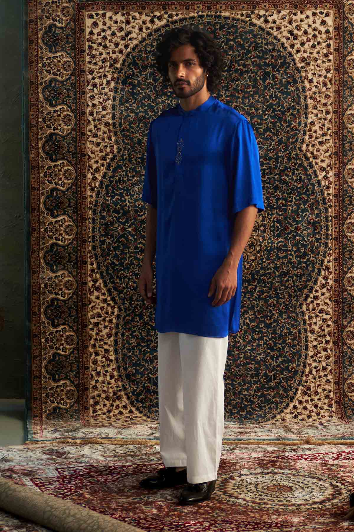 Blue Short Sleeves Kurta Set