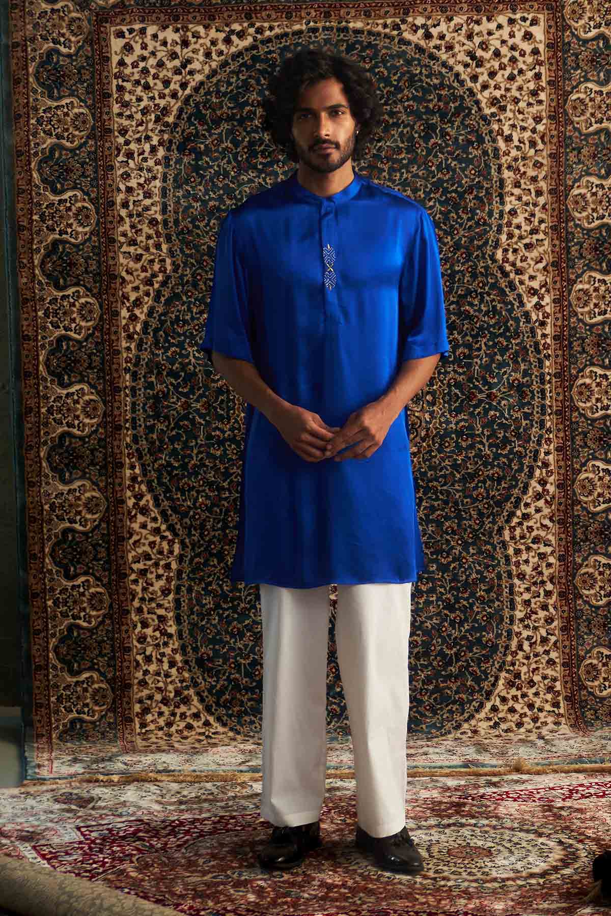 Buy Blue Short Sleeves Kurta Set Online