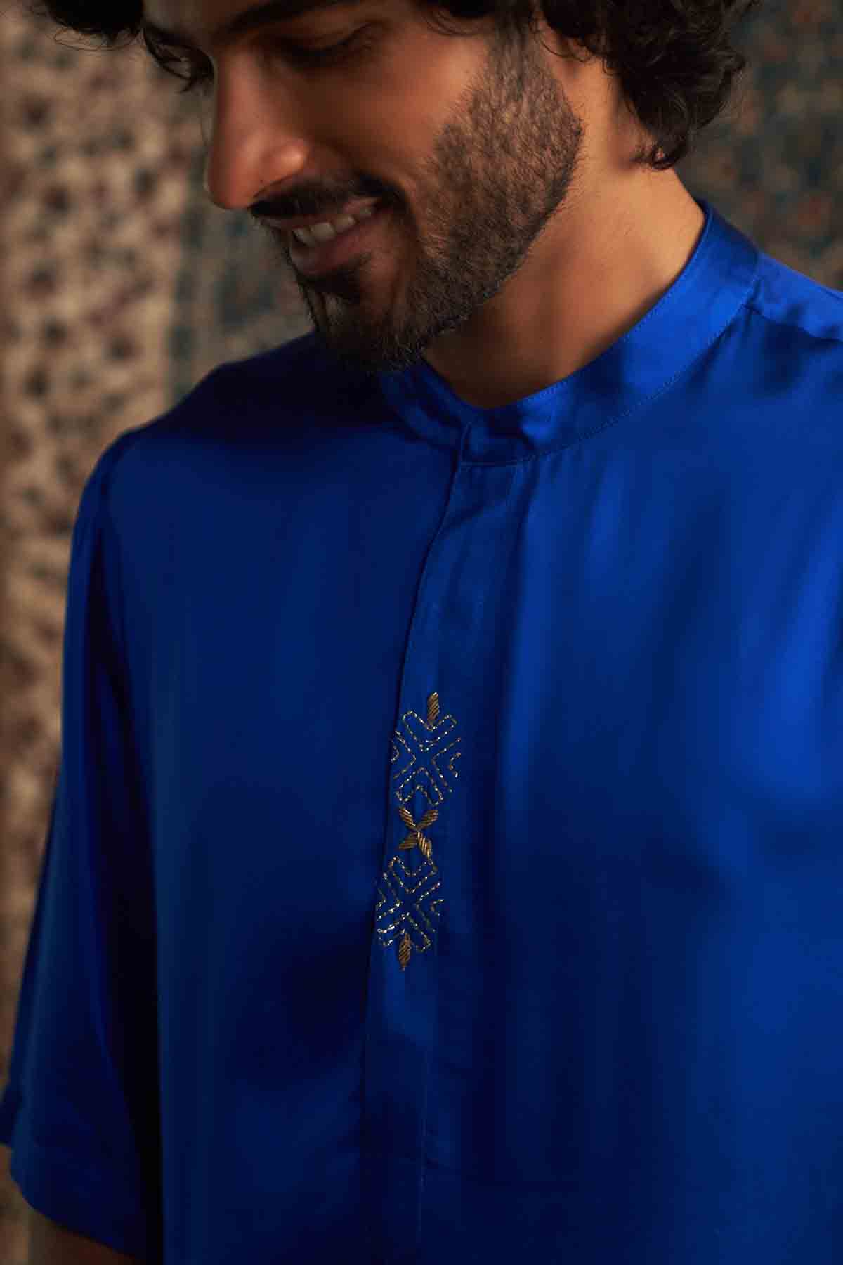 Blue Short Sleeves Kurta Set