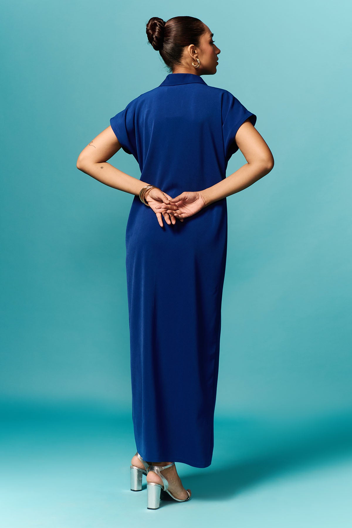 Blue Short Sleeves Shirt Dress