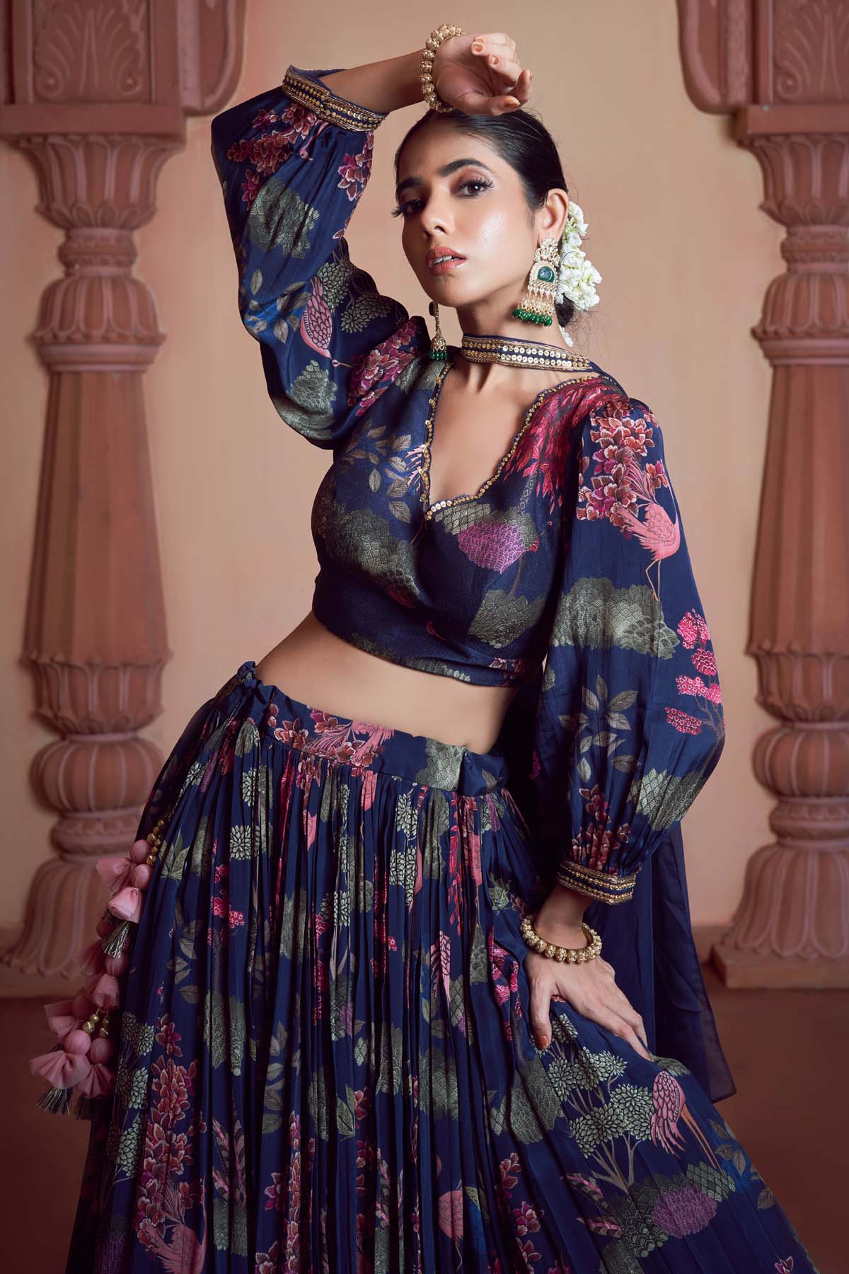 Blue Signature Print Lehenga Set