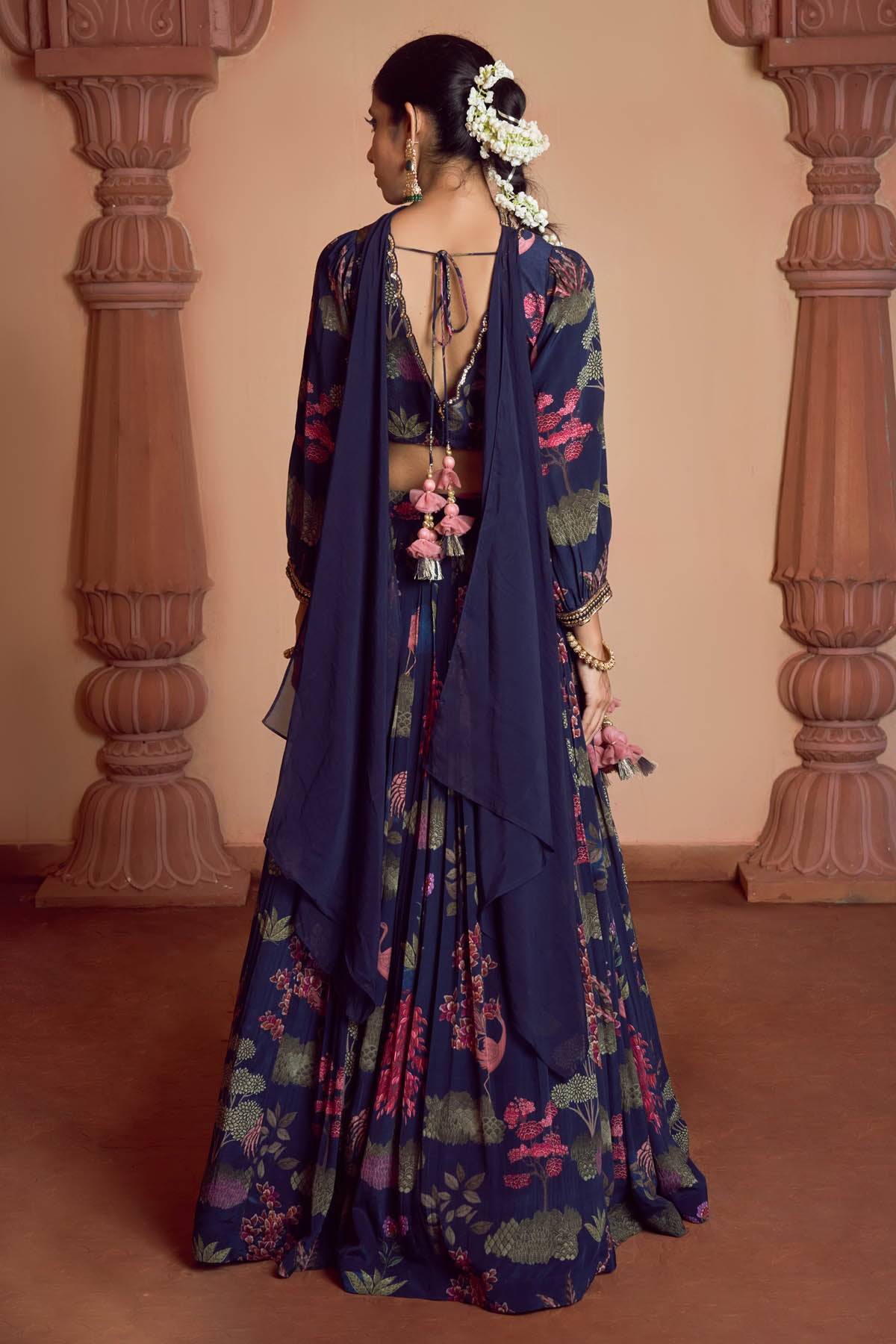 Blue Signature Print Lehenga Set