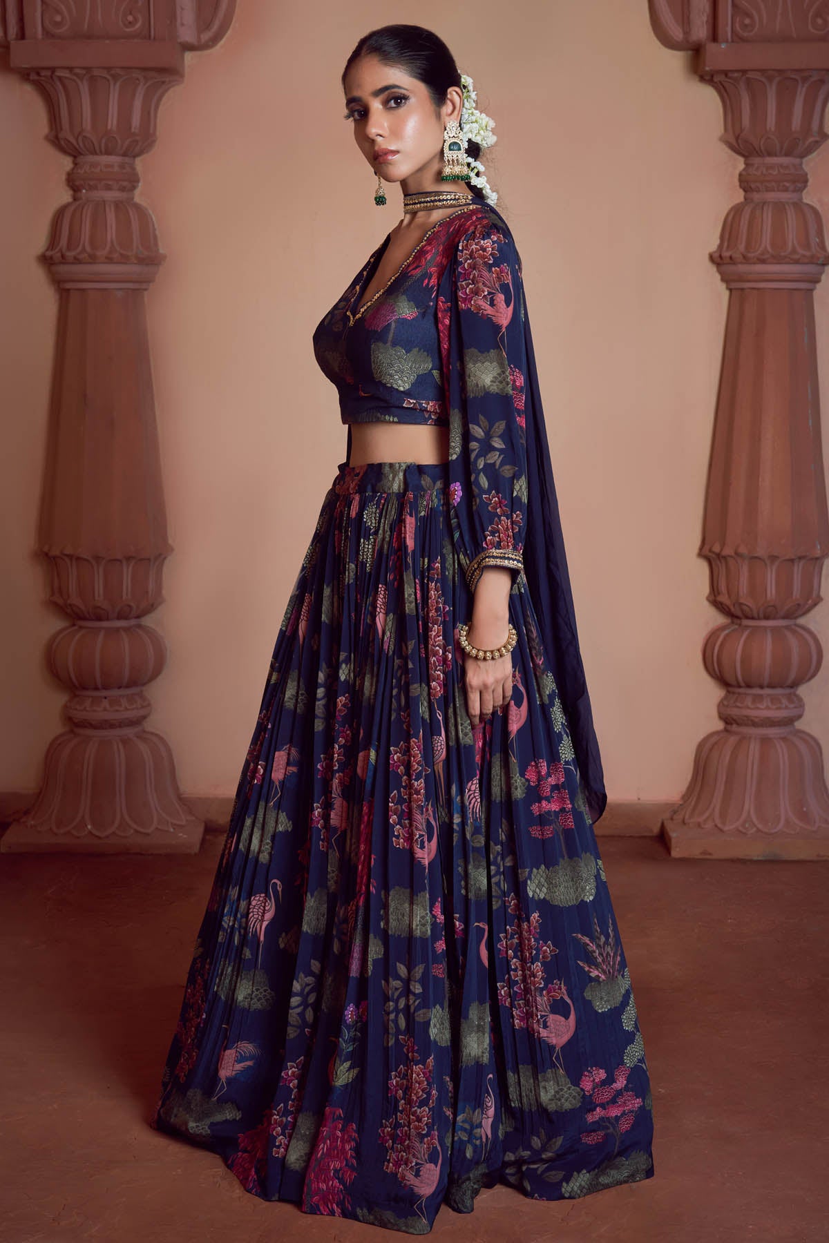 Blue Signature Print Lehenga Set