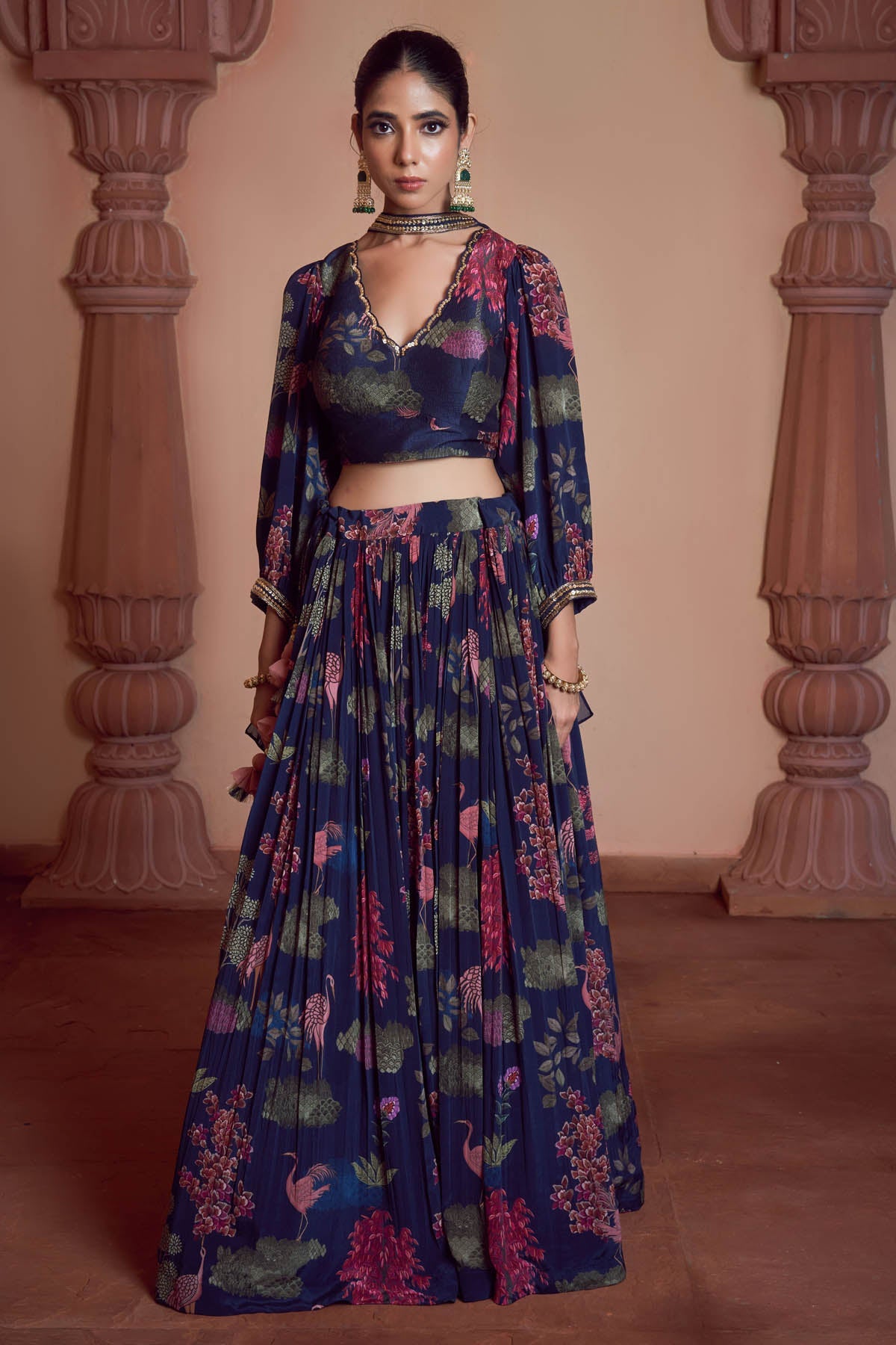 Megha Pitti Blue Signature Print Lehenga Set for women online at ScrollnShops