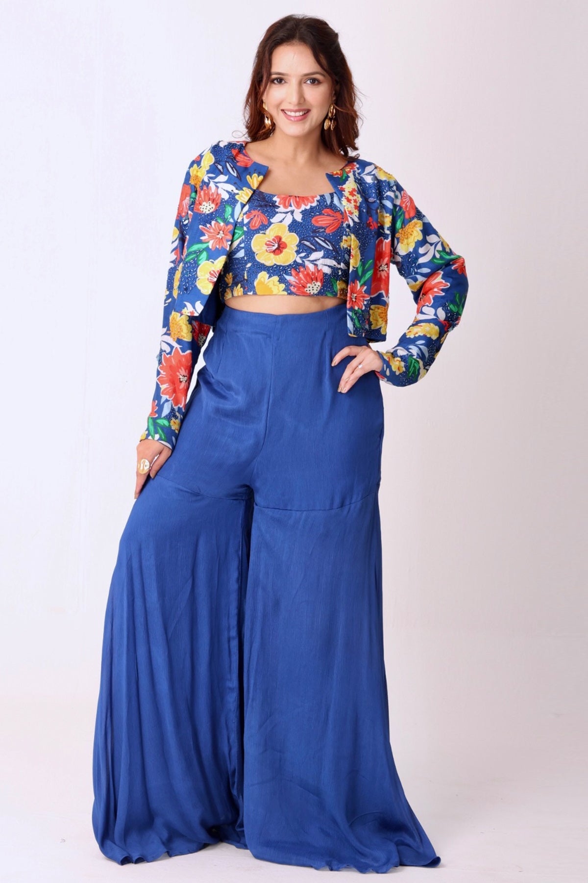 Buy Blue Silk Bead Indo-Western Set for women by Namita Sharma Designer online available at scrollnshops