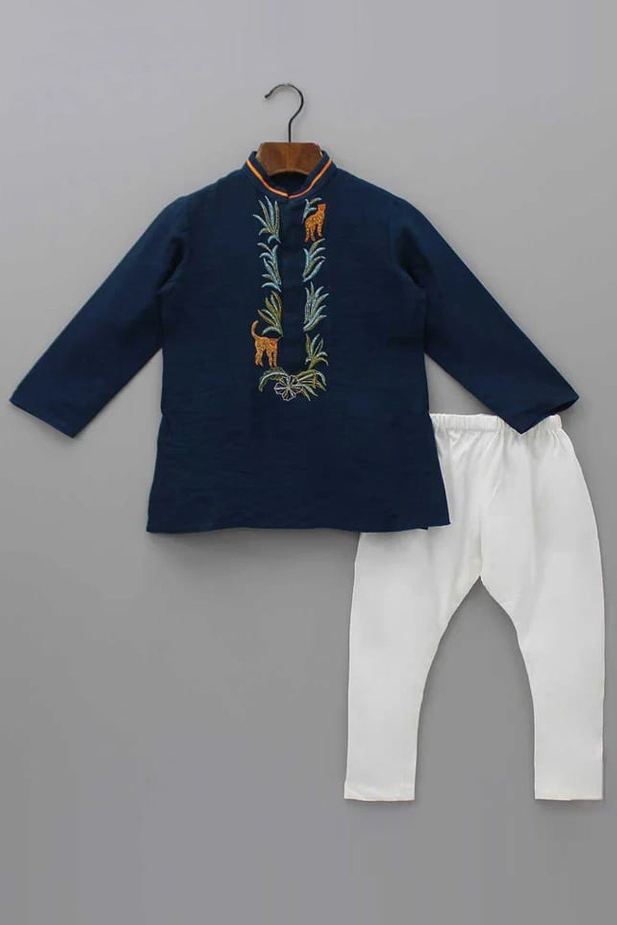 Little Brats Blue Silk Blend Kurta & Churidar for boy online at ScrollnShops