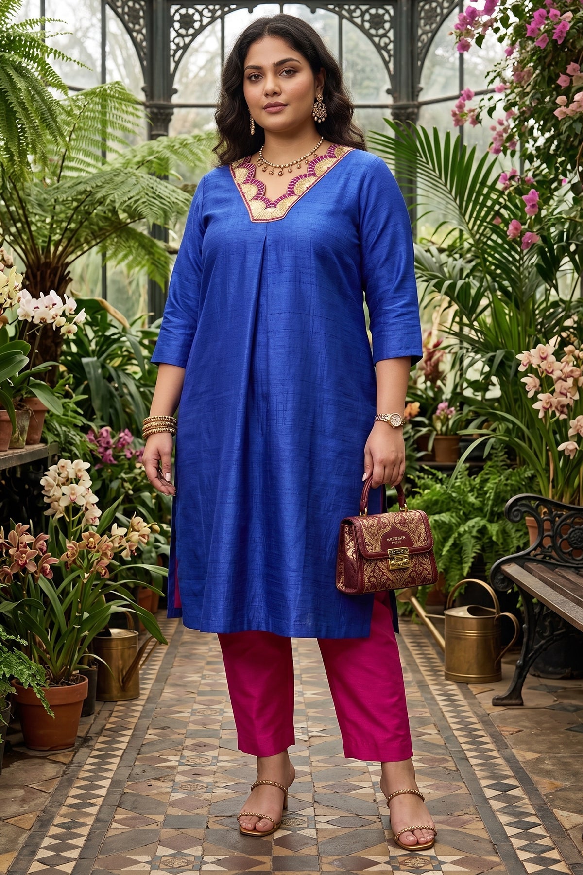 Buy Blue Silk Box Pleated Kurta Set for women by Sneha B online available at scrollnshops