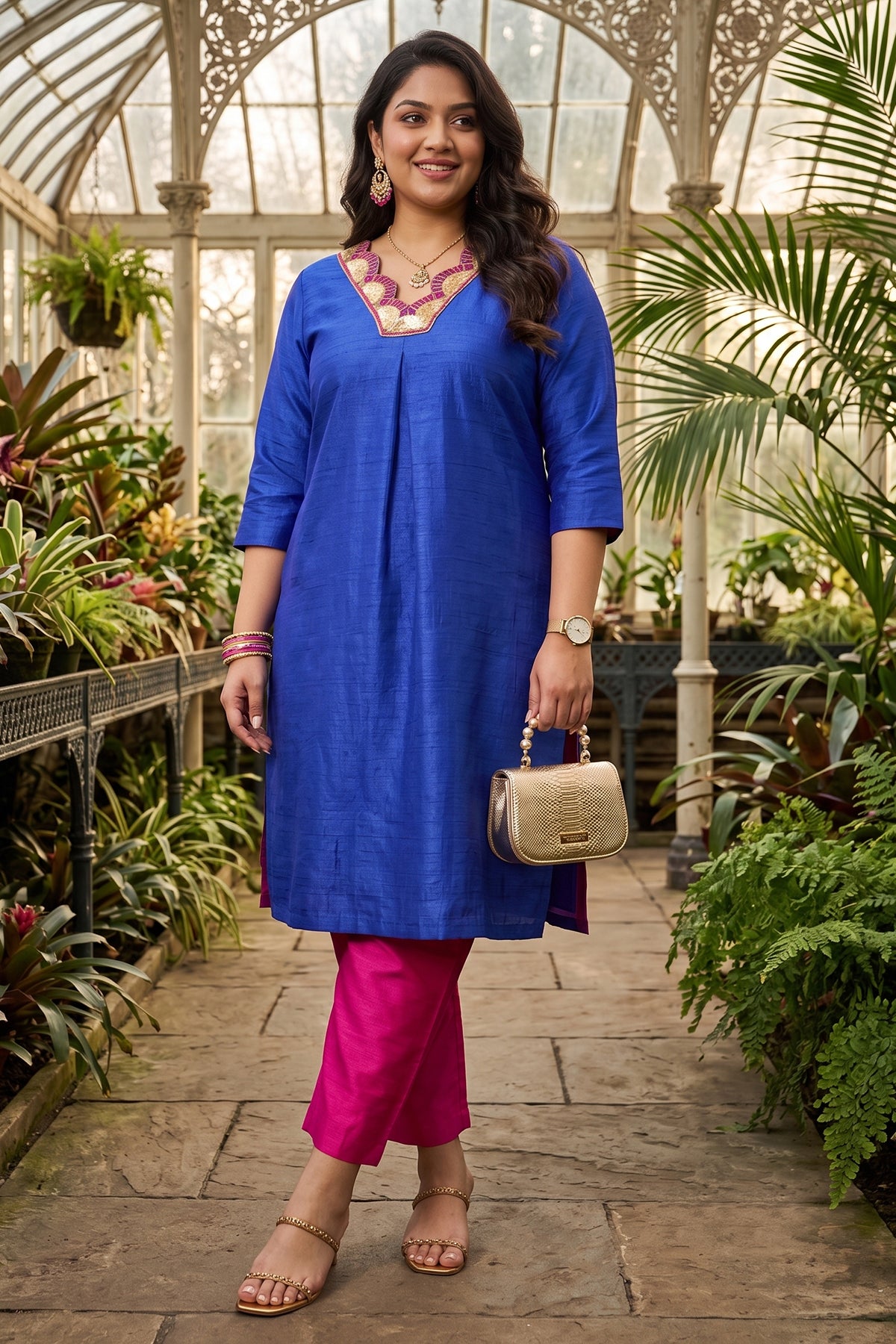 Blue Silk Box Pleated Kurta Set