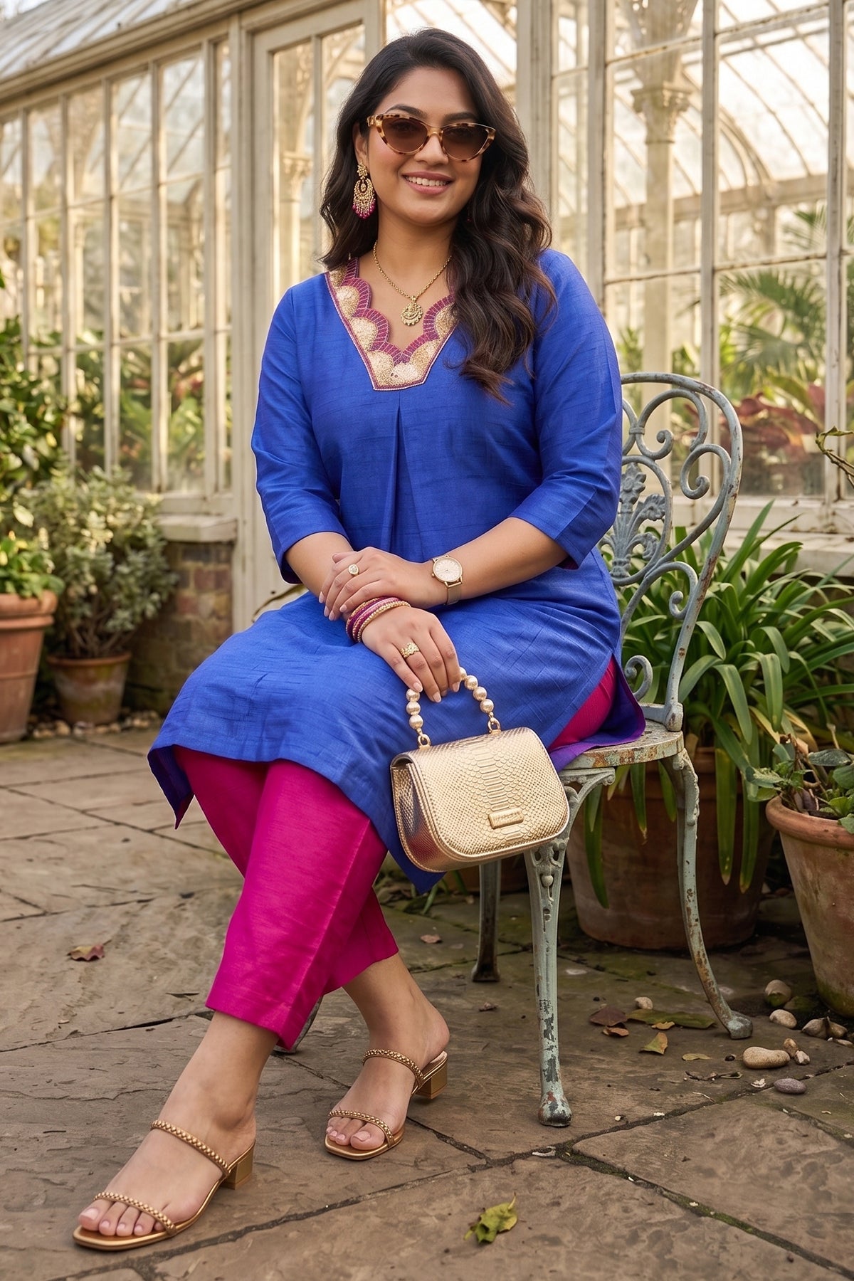 Blue Silk Box Pleated Kurta Set