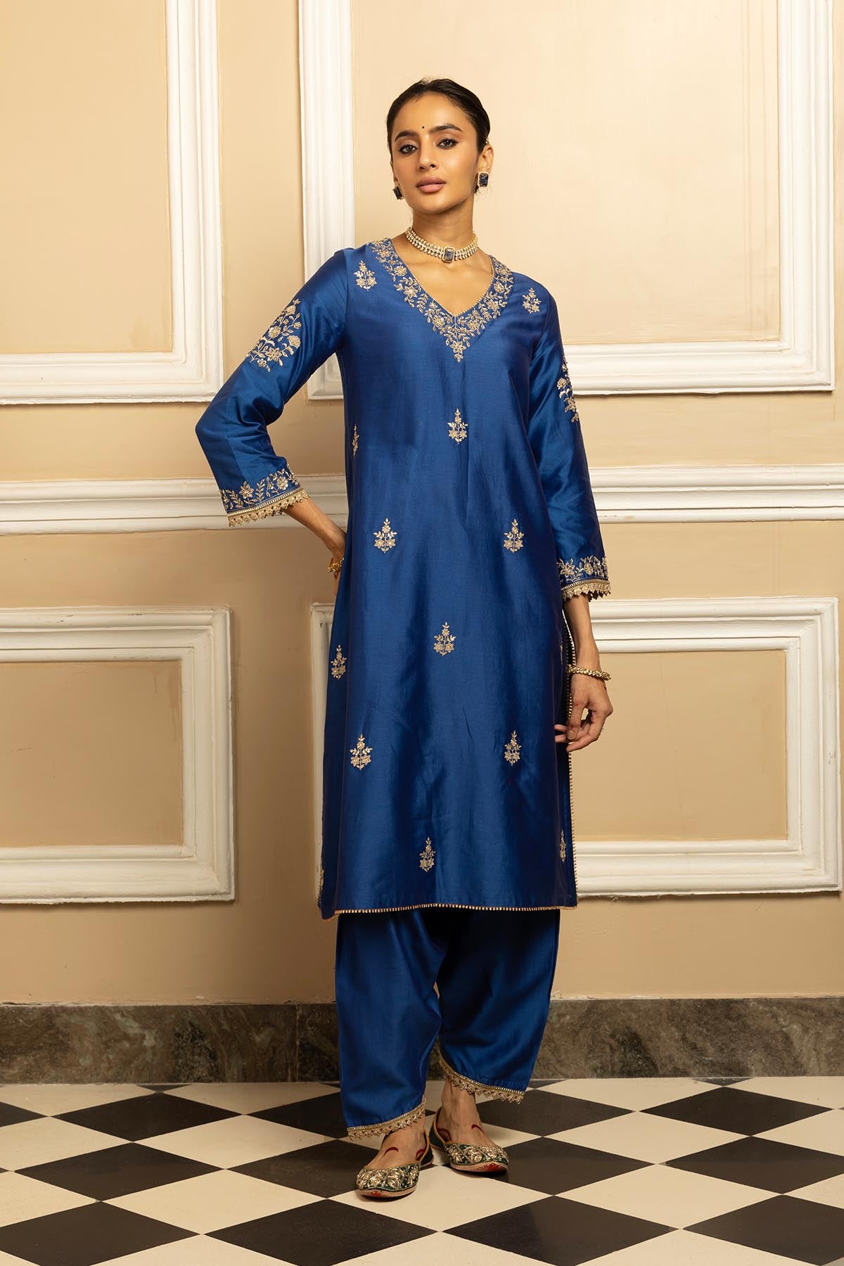 Blue Silk Chanderi Salwar Set