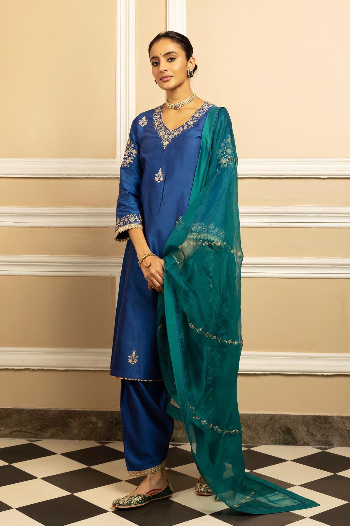 Blue Silk Chanderi Salwar Set