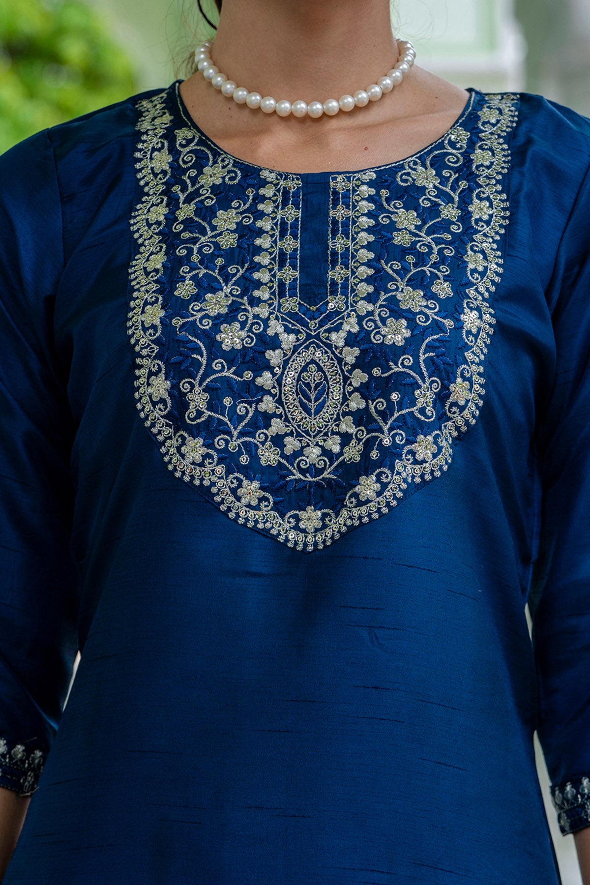 Blue Silk Embroidery Kurta Set