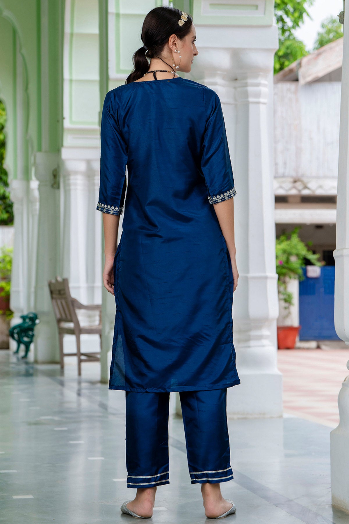 Blue Silk Embroidery Kurta Set