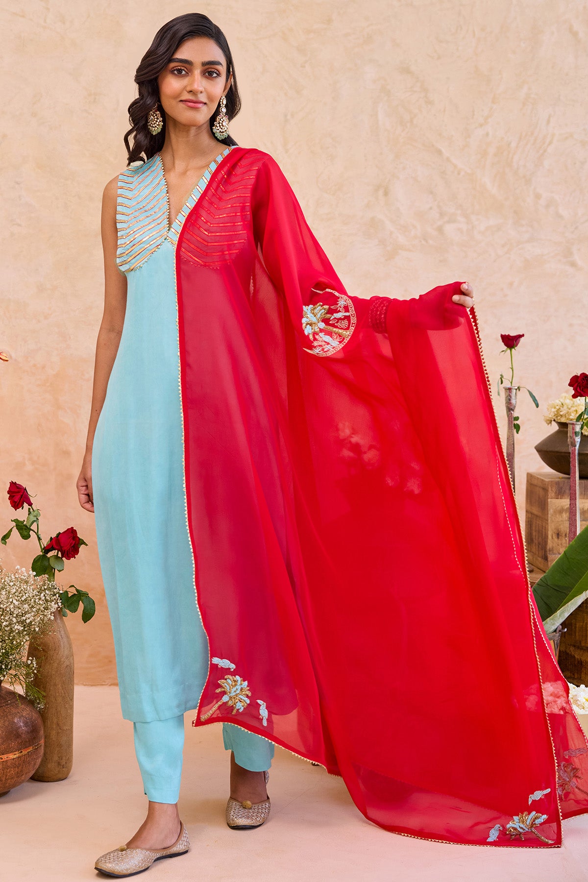 Blue Silk Gota Patti Kurta Set