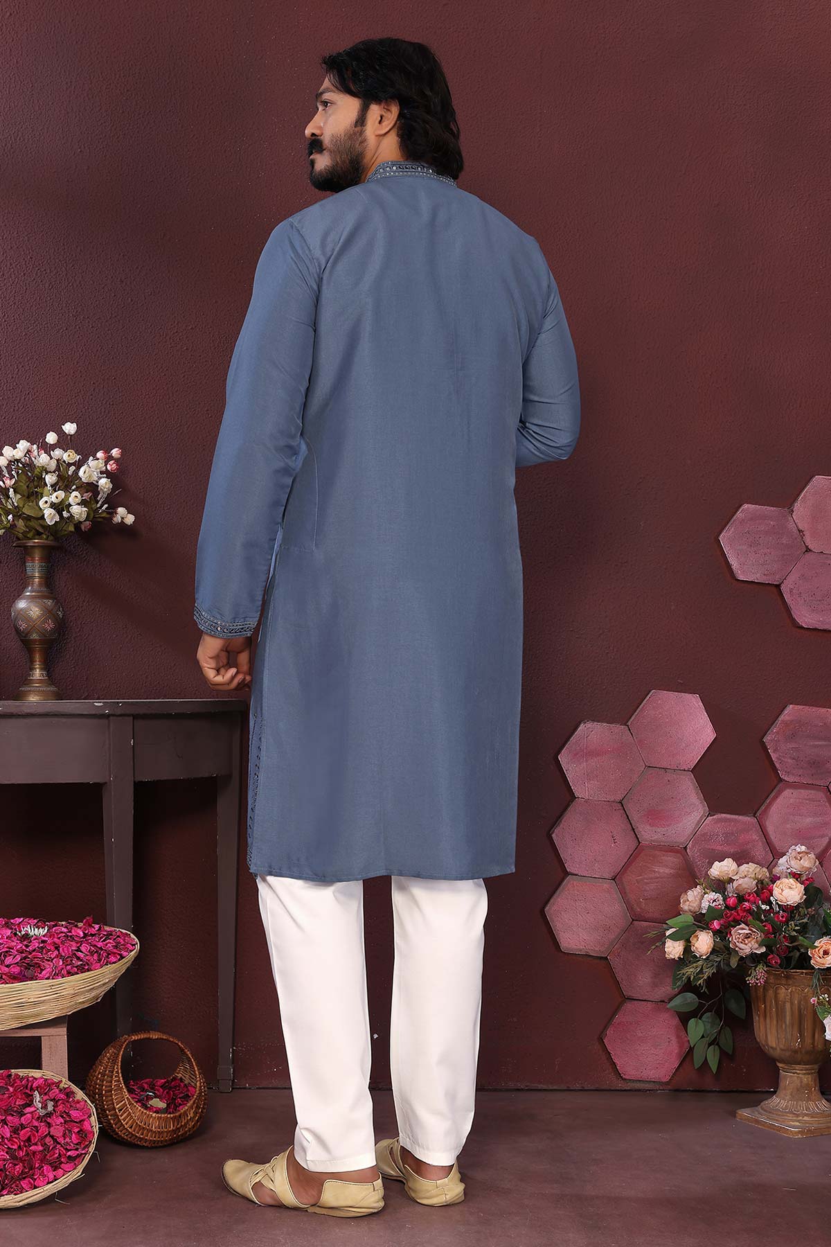 Blue Silk Mirror Work Kurta Set
