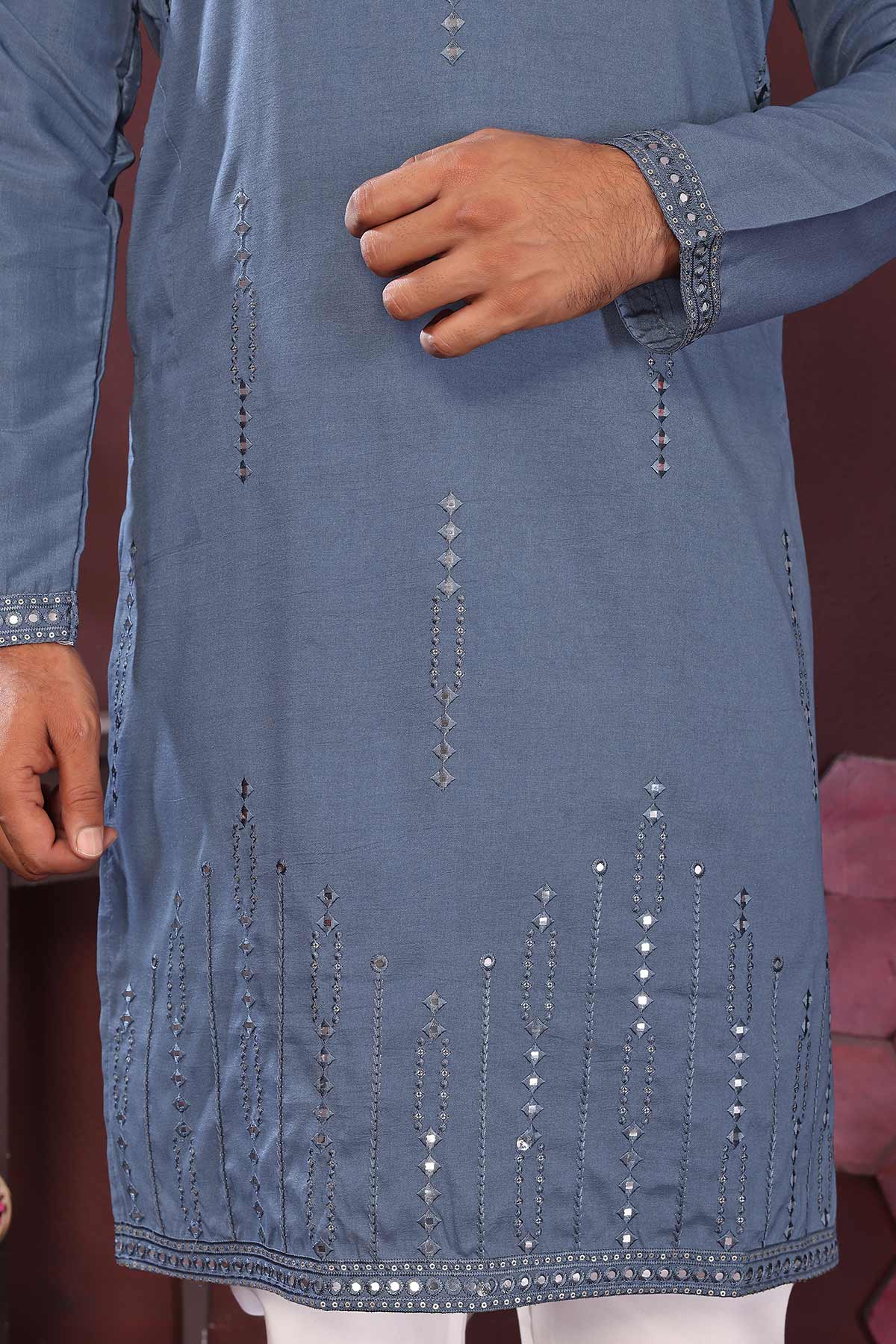Blue Silk Mirror Work Kurta Set